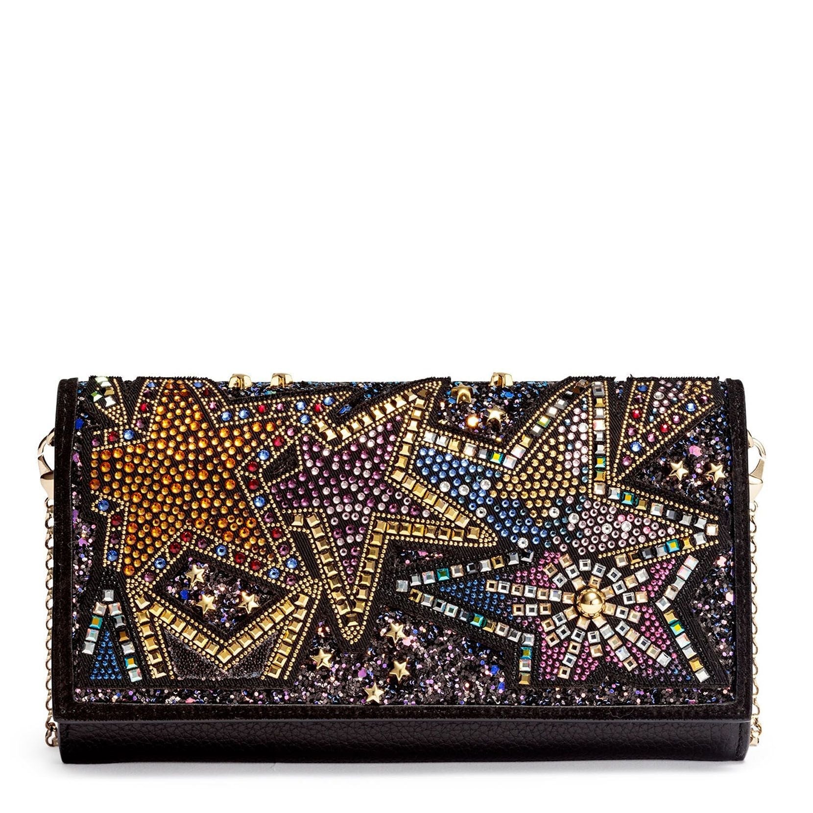 Boudoir beaded black leather chain wallet