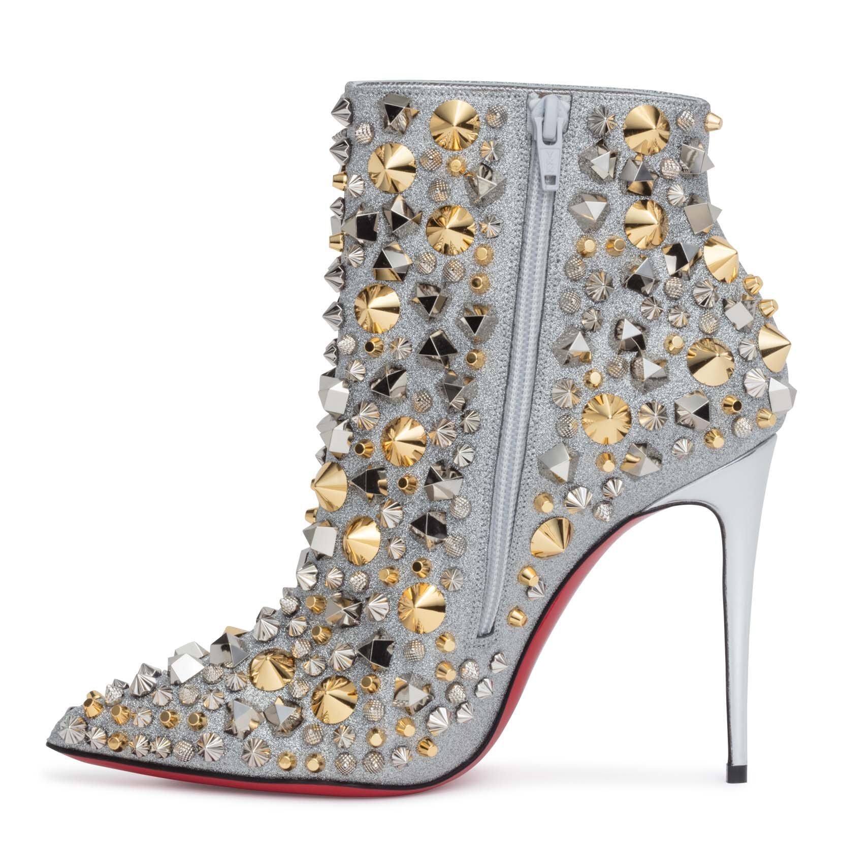 So Full Kate 100 silver glitter stud boots