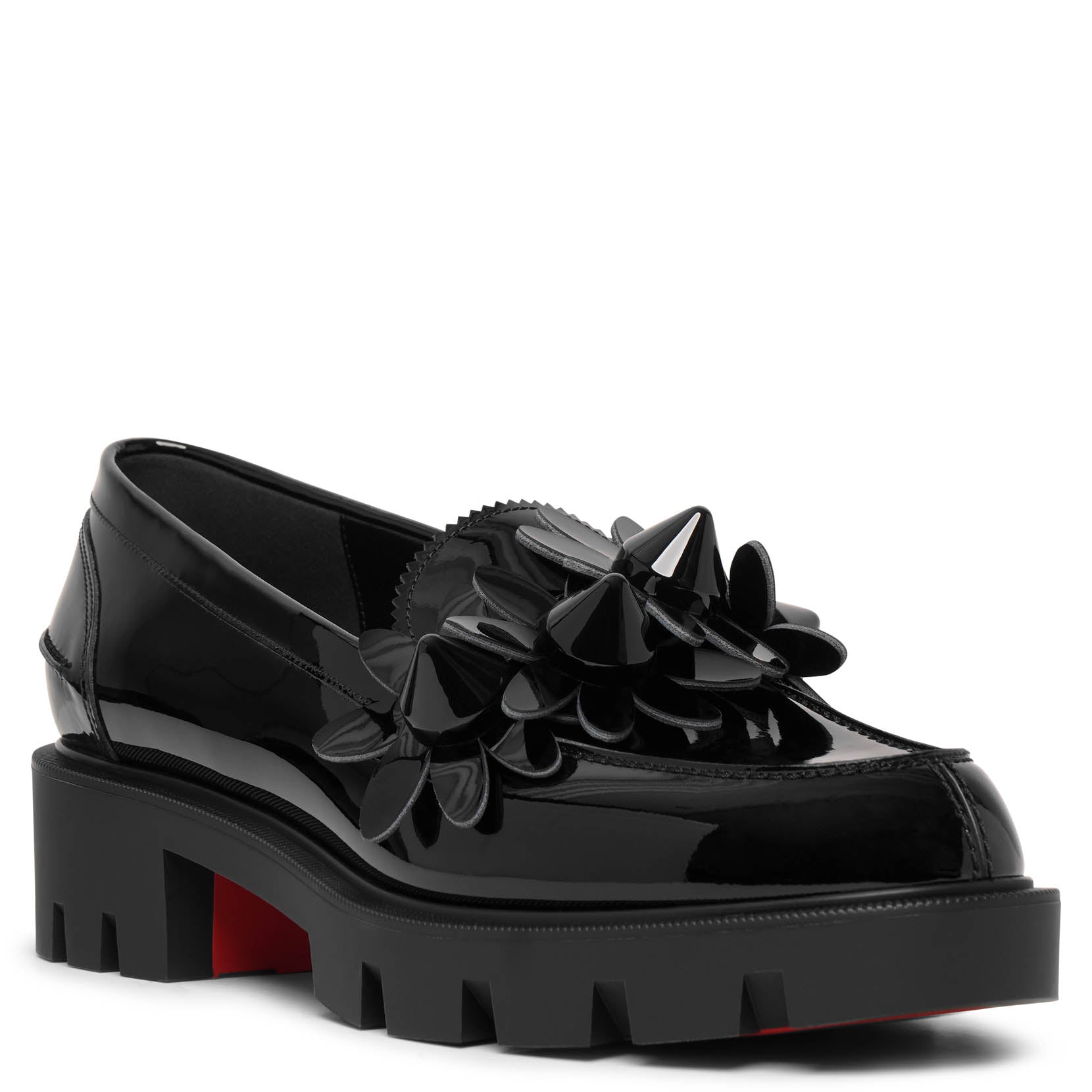 Daisy spikes black patent flats
