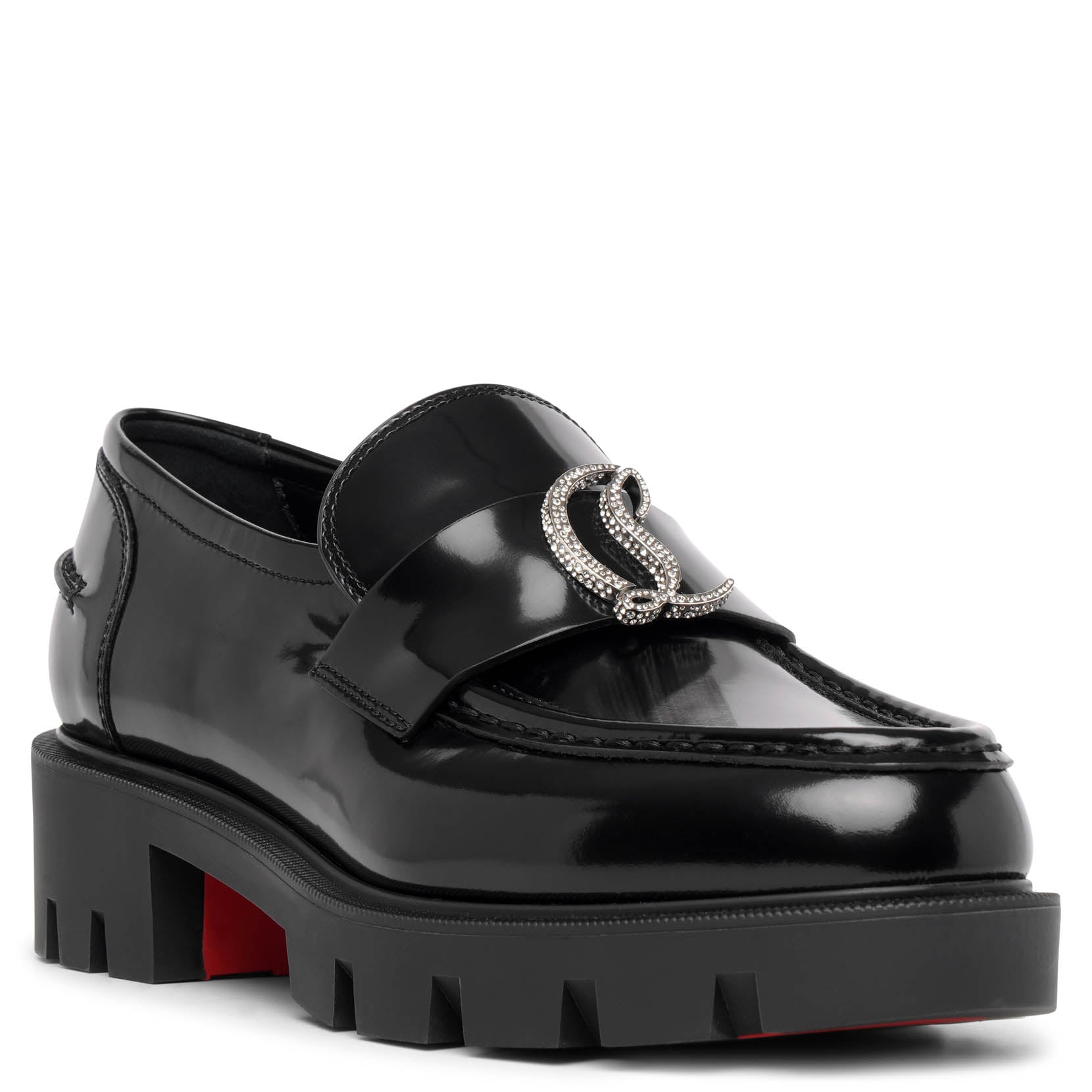 CL Moc black leather strass loafers