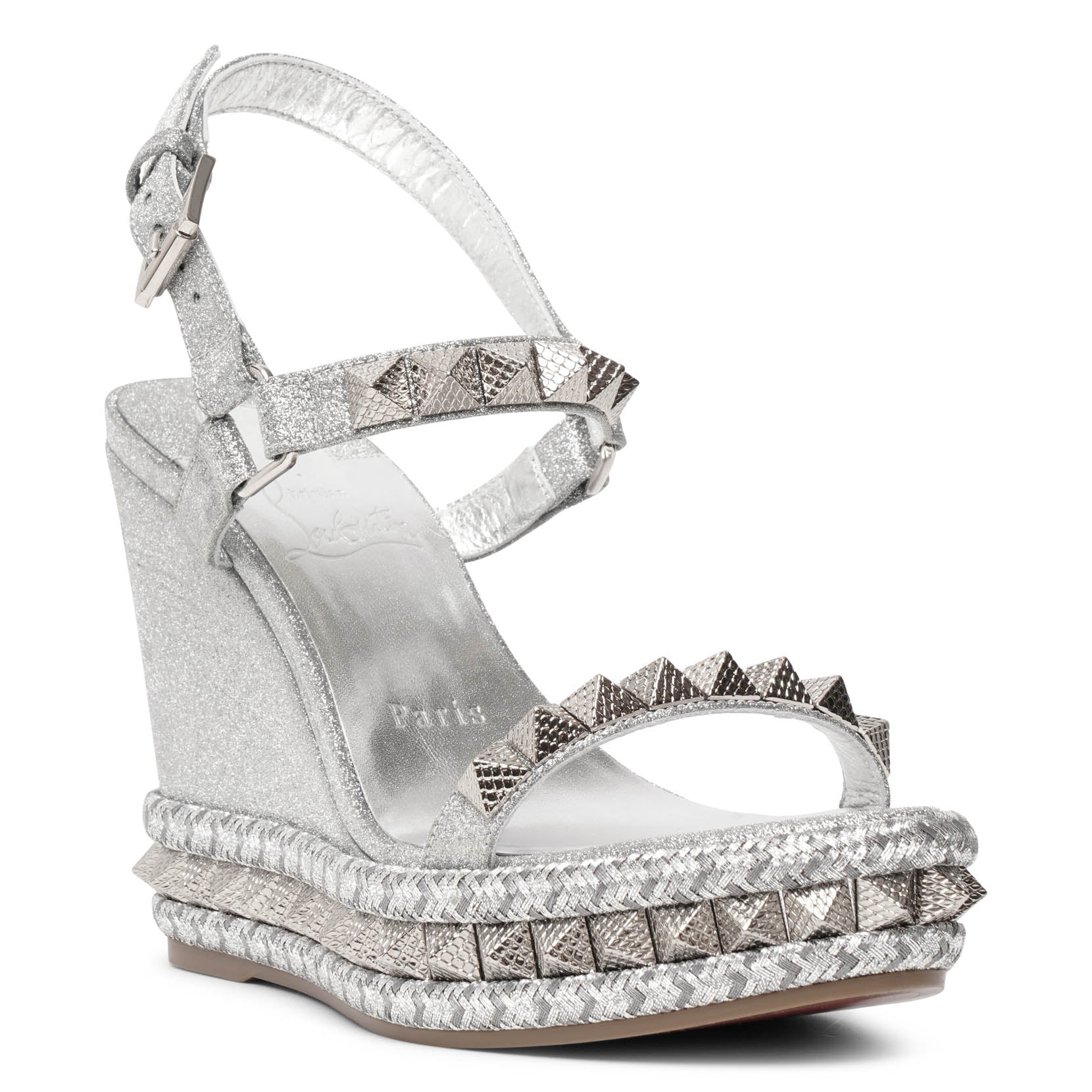 Pyraclou 110 silver glitter wedge