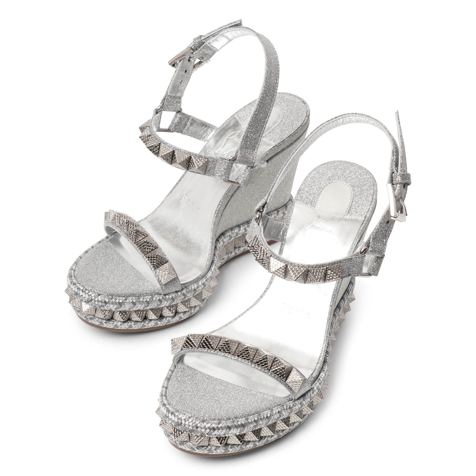 Pyraclou 110 silver glitter wedge