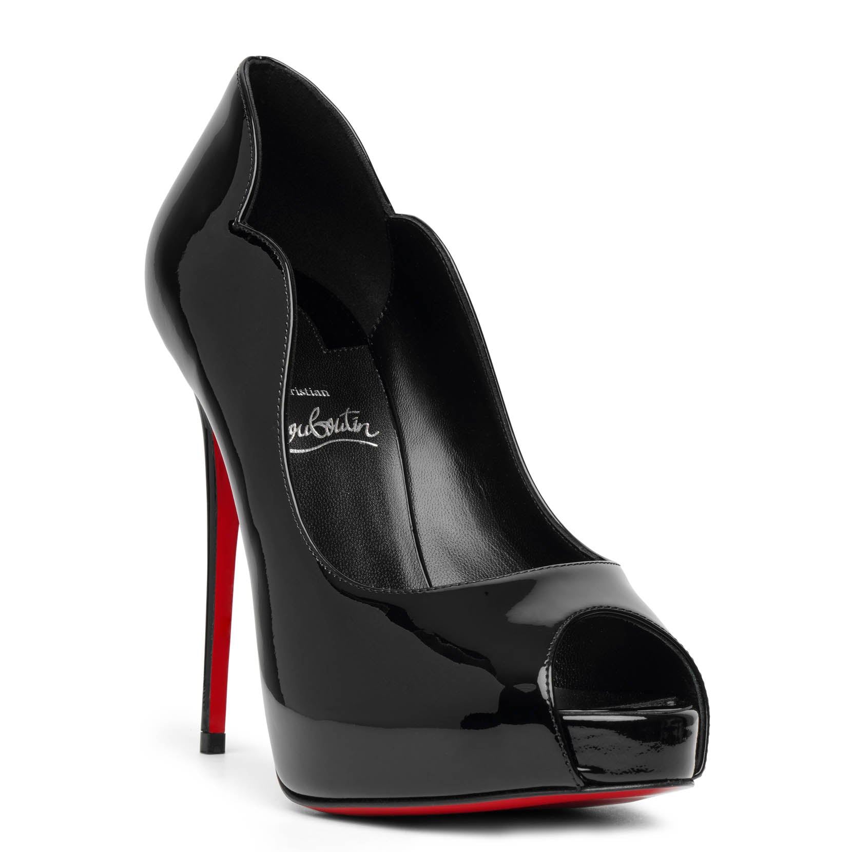 Hot Chick Alta 120 black patent pumps