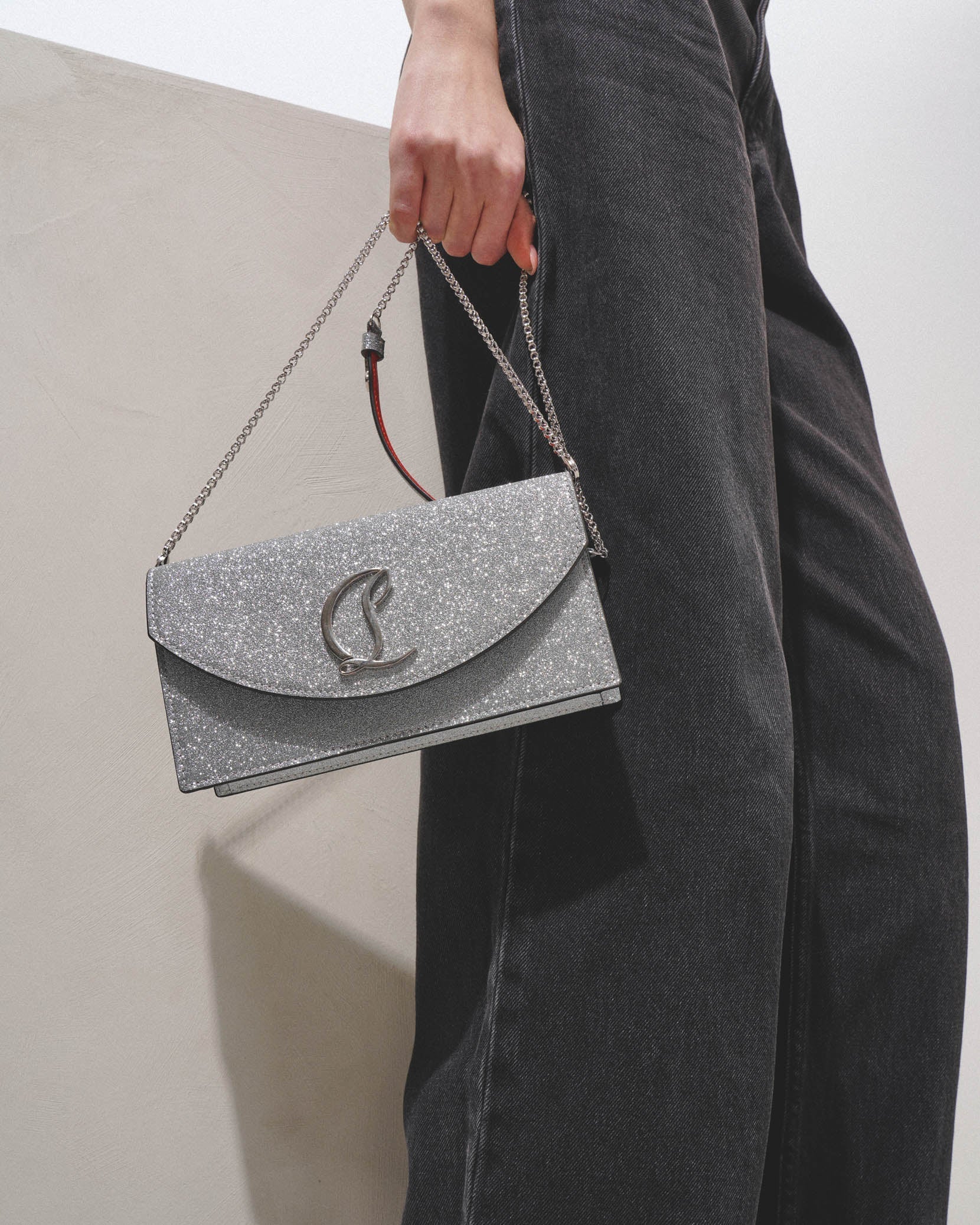 Loubi54 calf glitter clutch