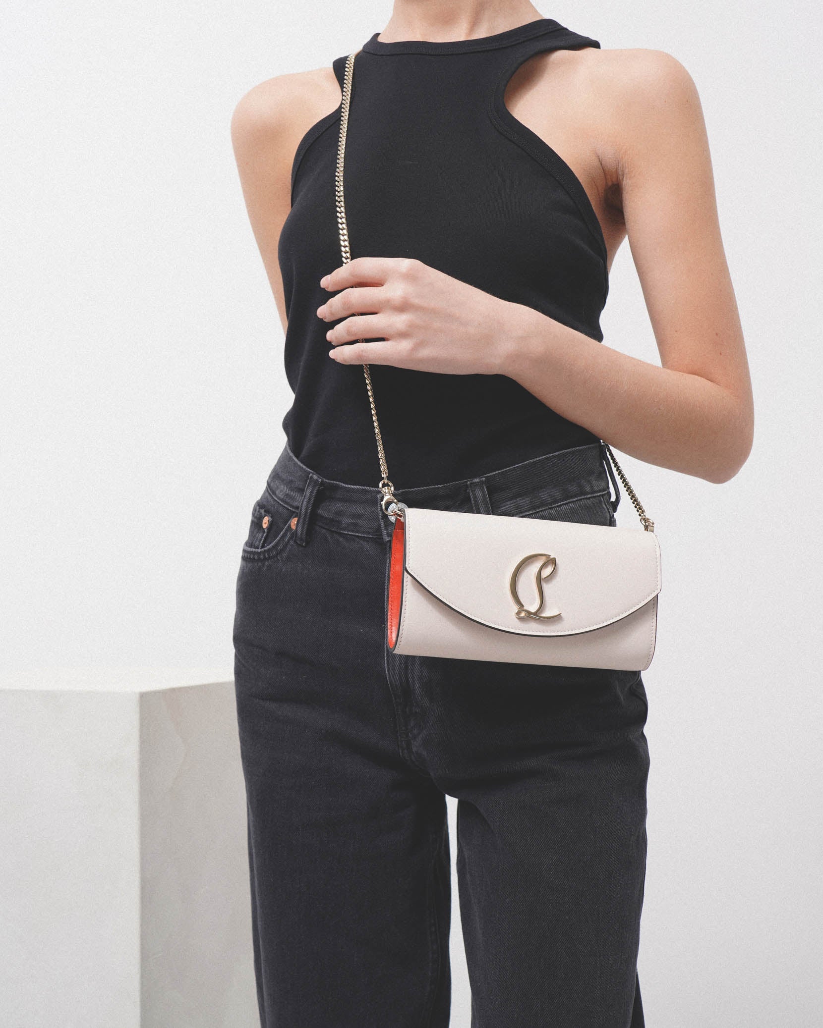 Loubi54 wallet on chain leche silver clutch bag