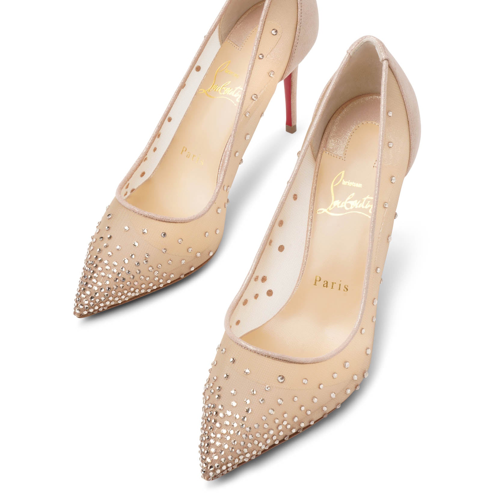 Follies Strass 85 beige suede mesh pumps