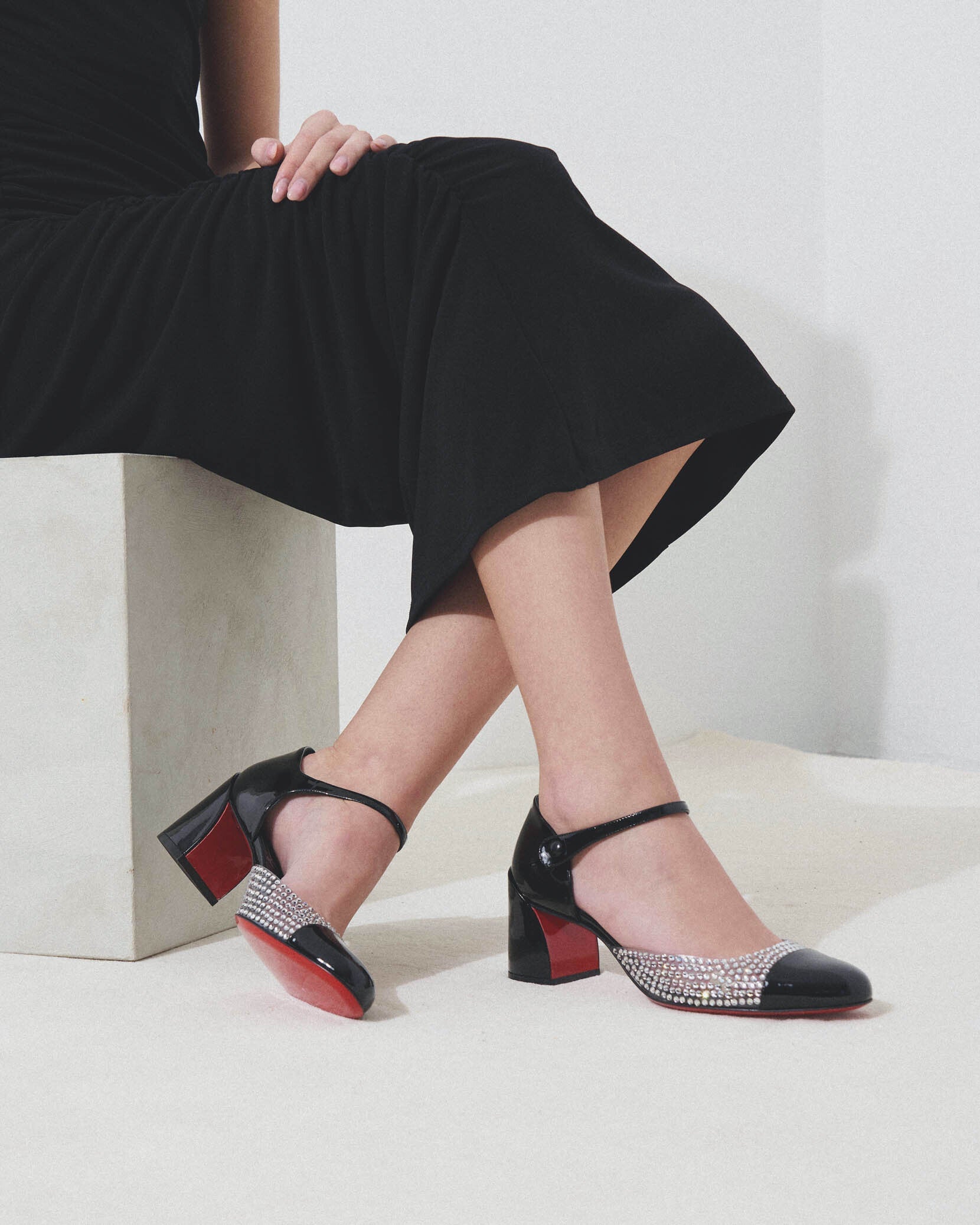Miss Mj Strass 55 black patent pvc pumps
