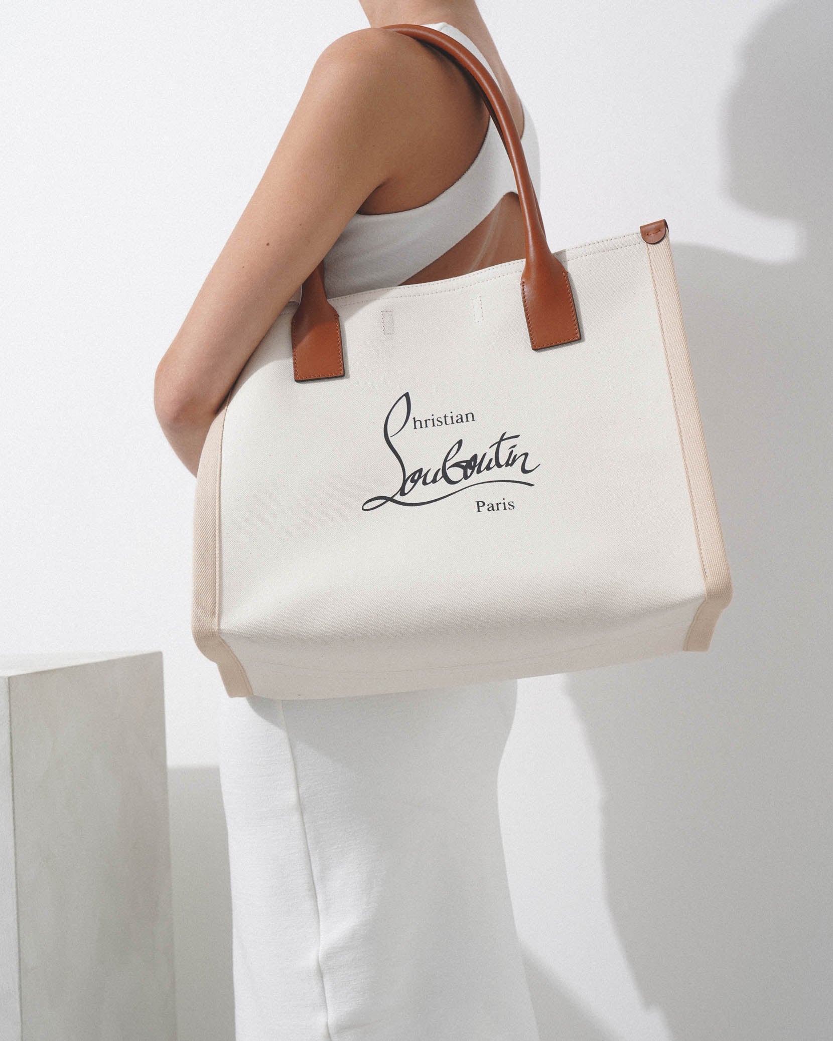 Nastroloubi E/W large natural canvas tote bag