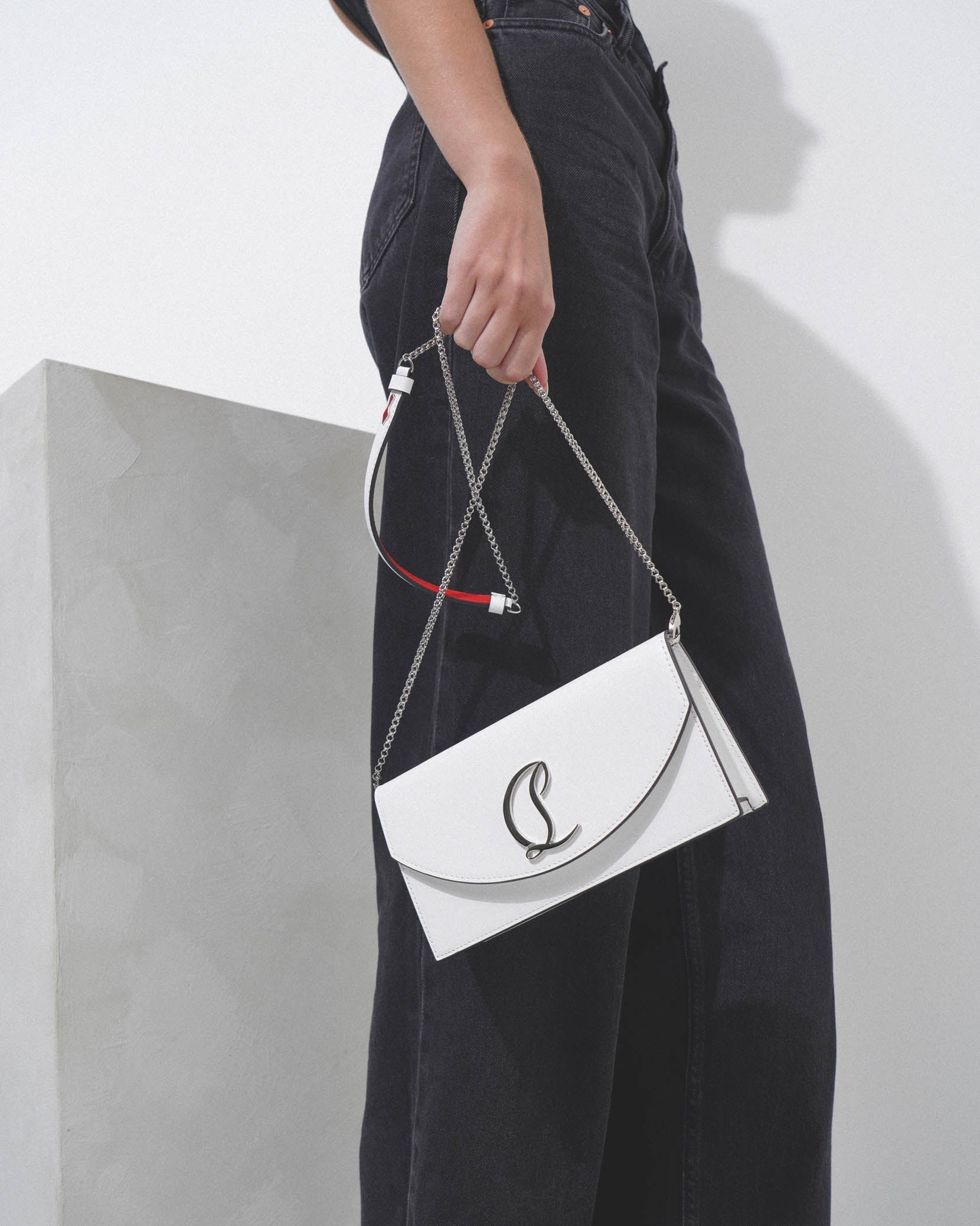 Loubi54 white leather clutch bag