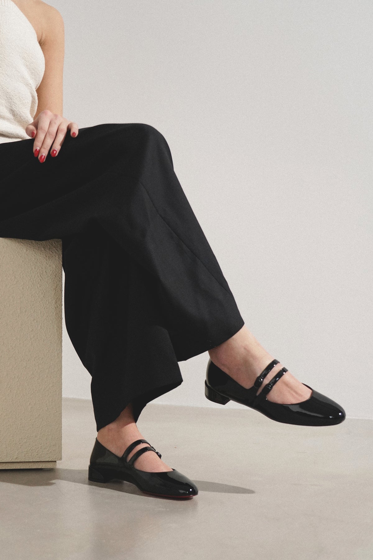 Sweet Jane black patent ballerinas