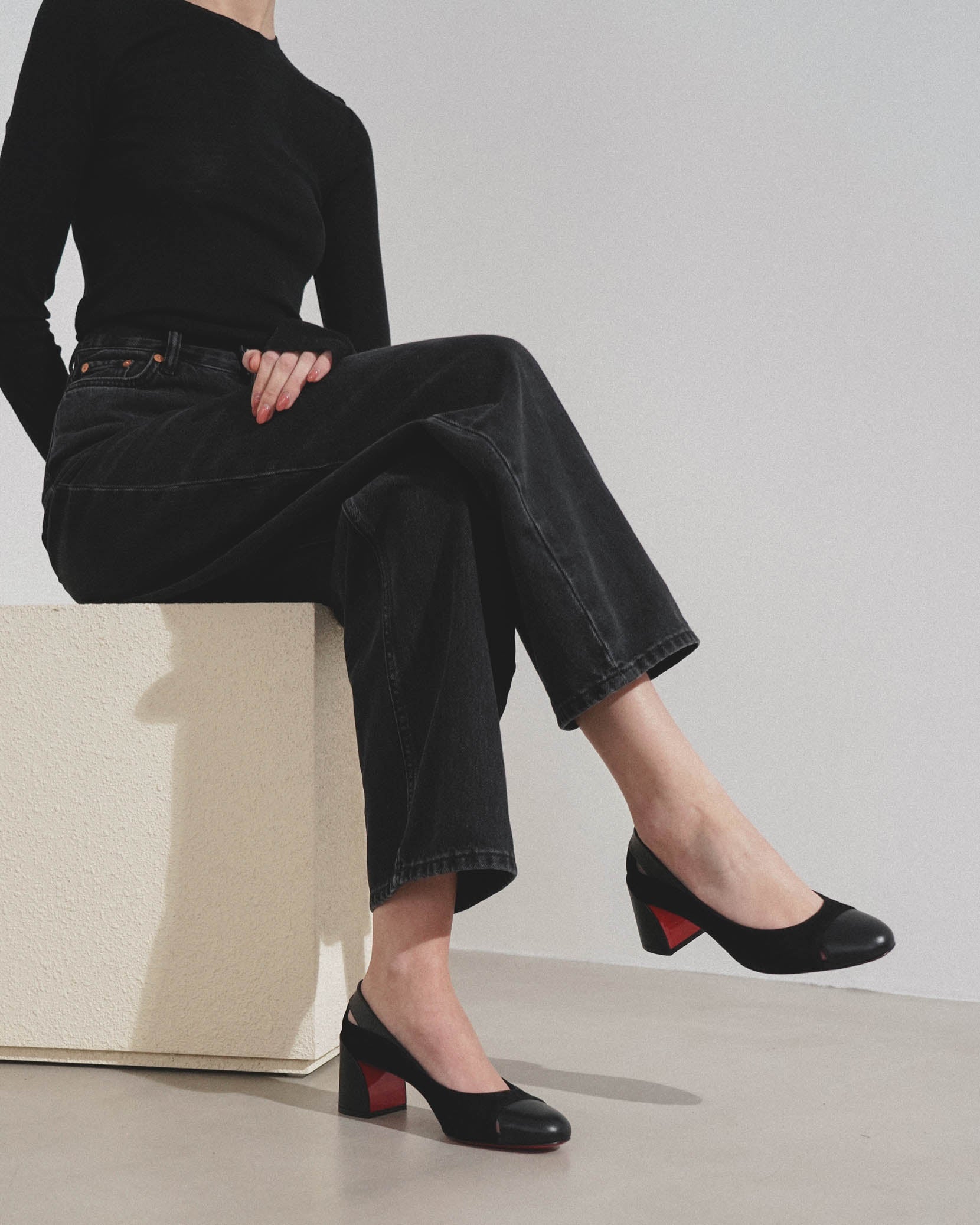 Miss Duvette 55 black leather pumps