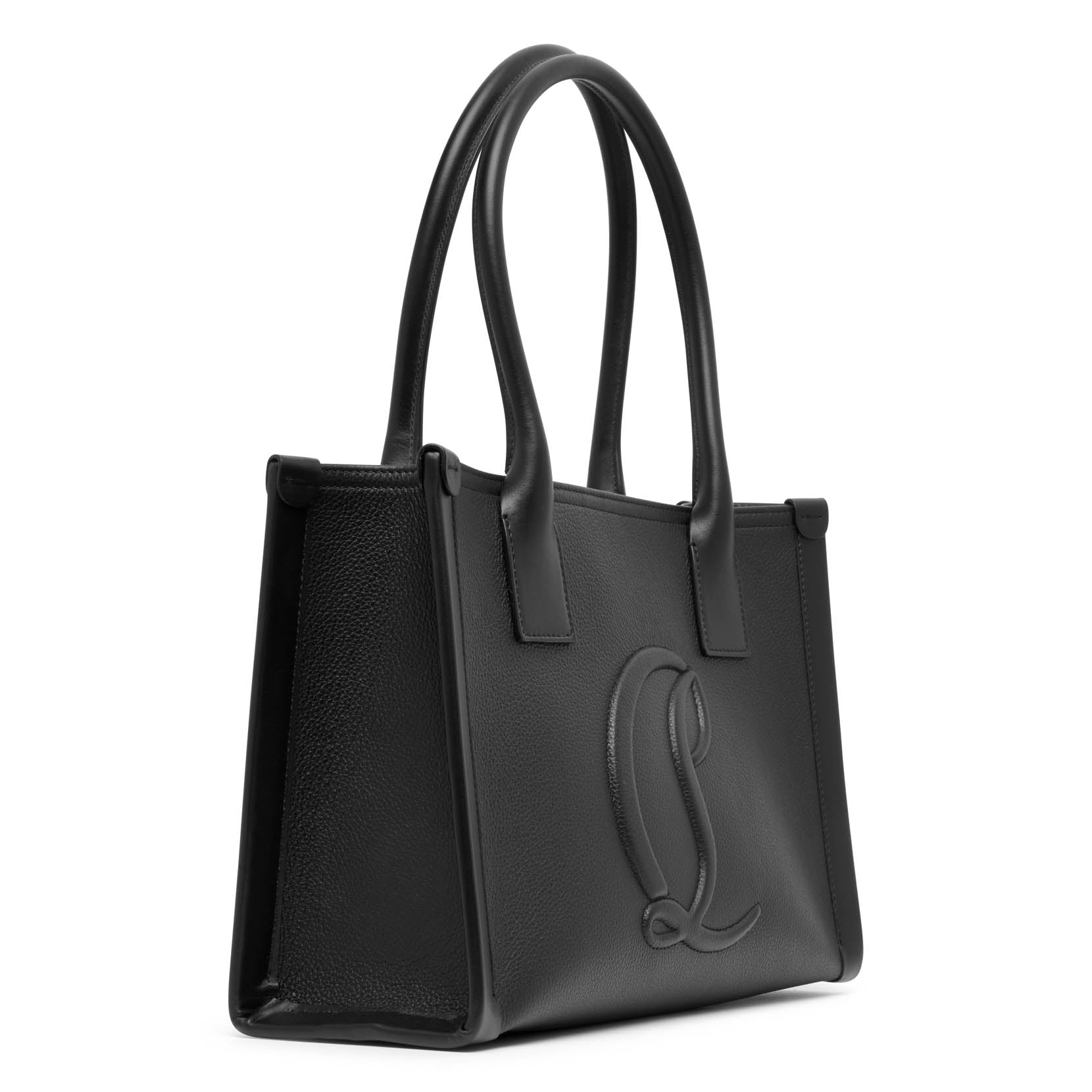 By my side E/W black leather tote bag