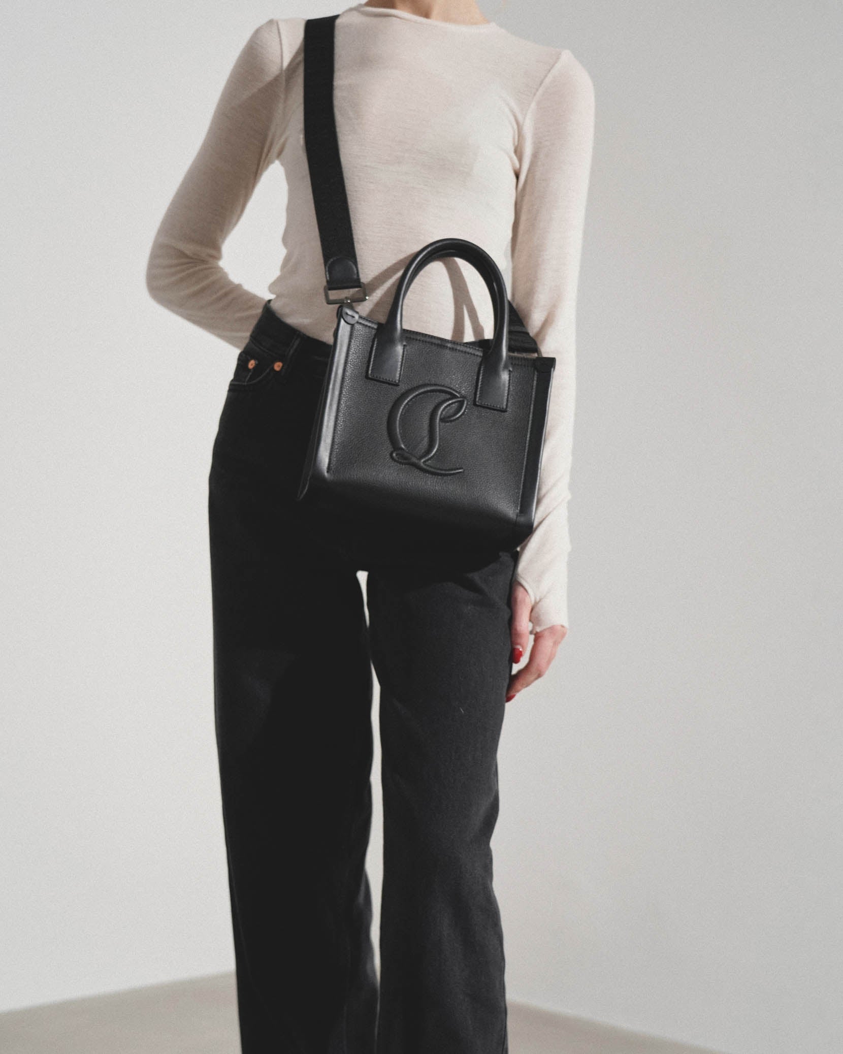 By my side E/W mini black leather tote bag