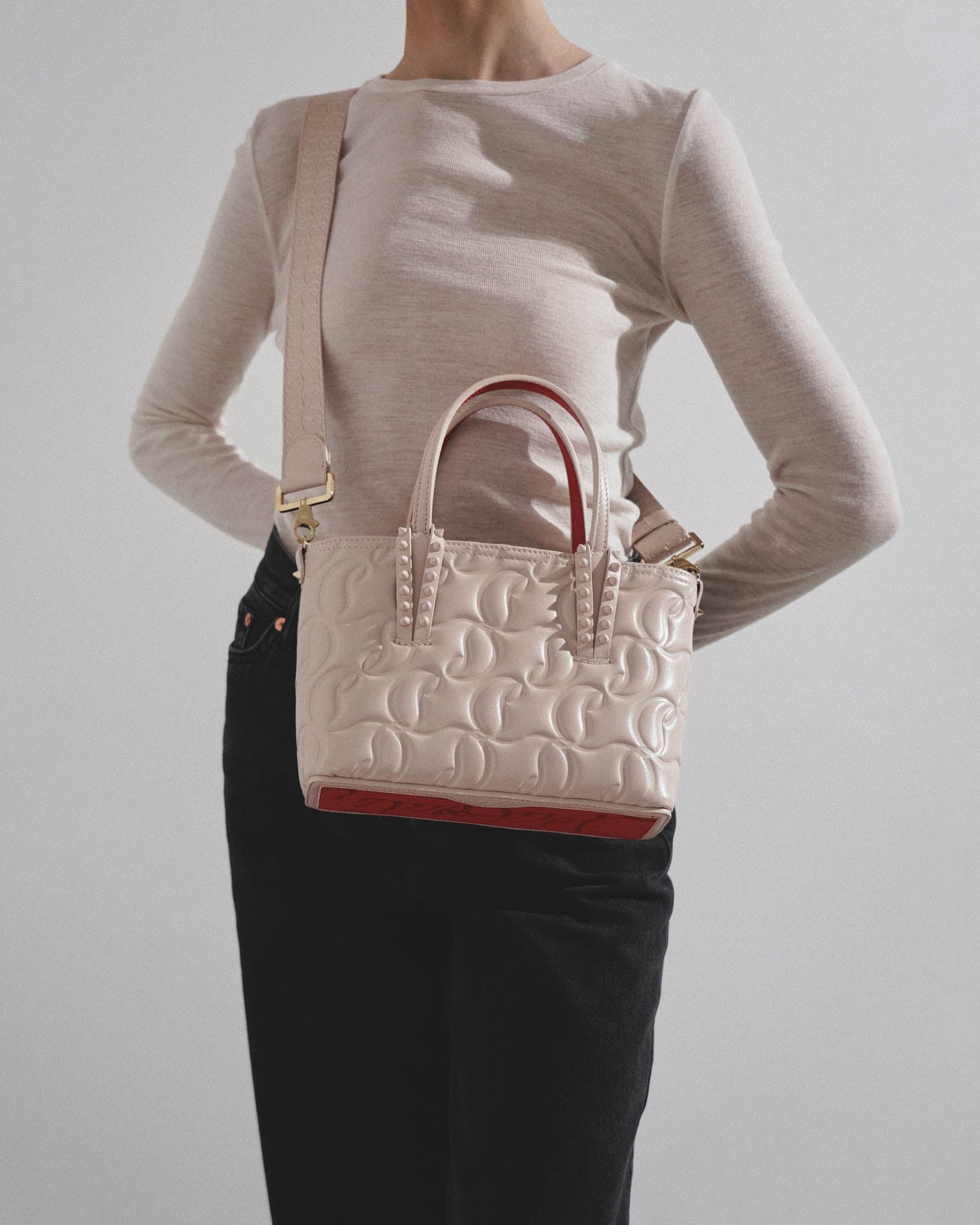Cabata E/W mini beige leather tote bag