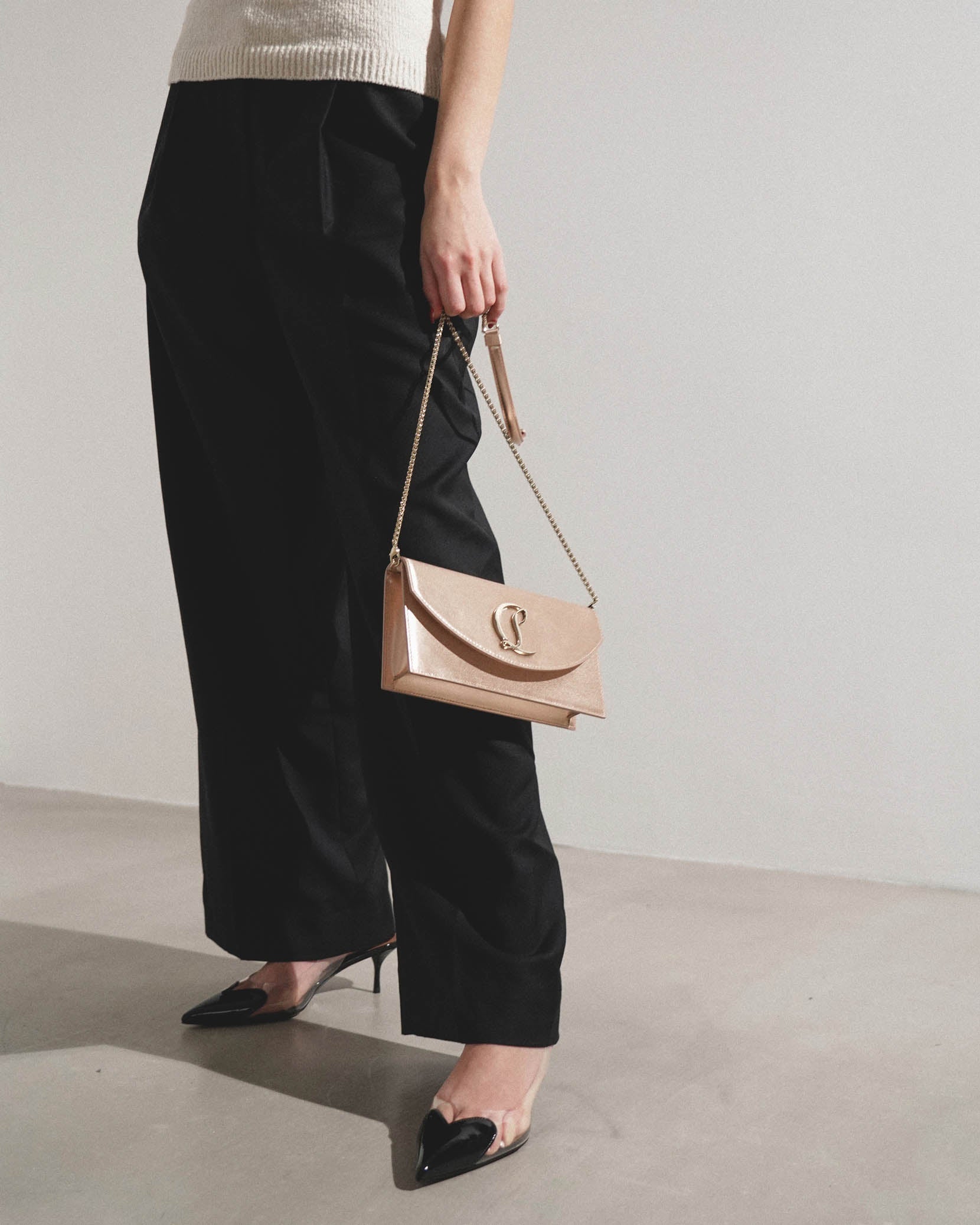 Loubi54 light pink satin clutch