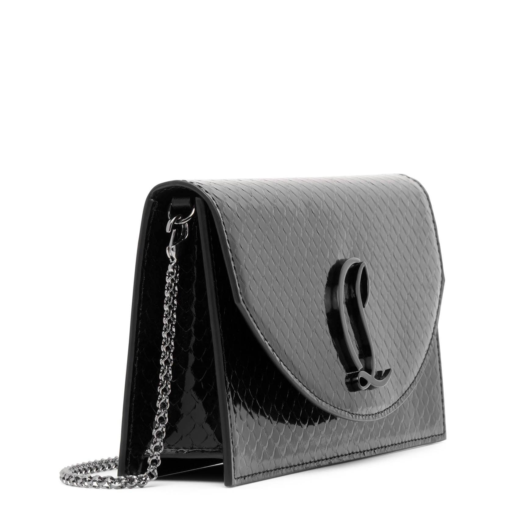 Loubi54 black patent clutch