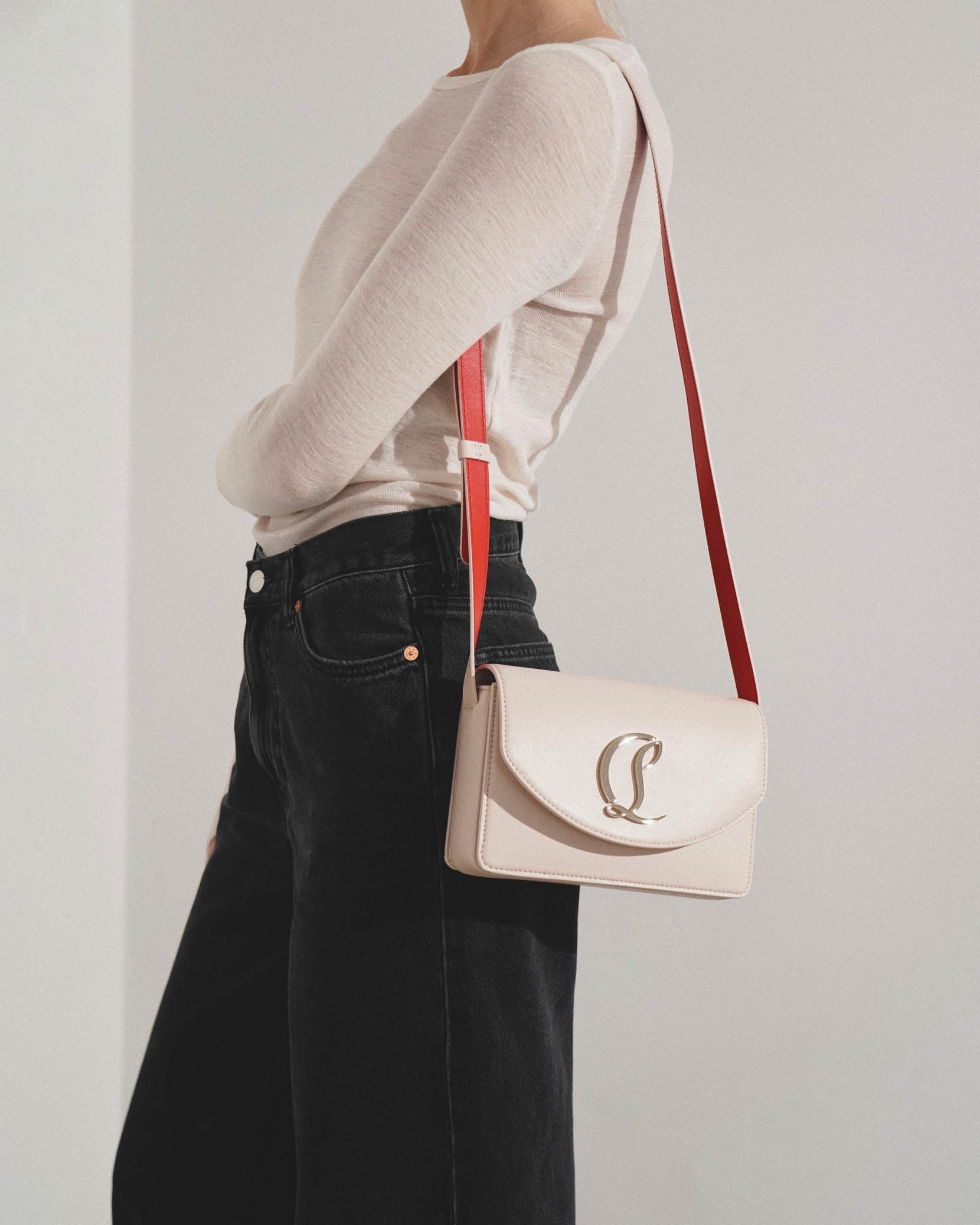 Loubi54 small beige leather crossbody bag