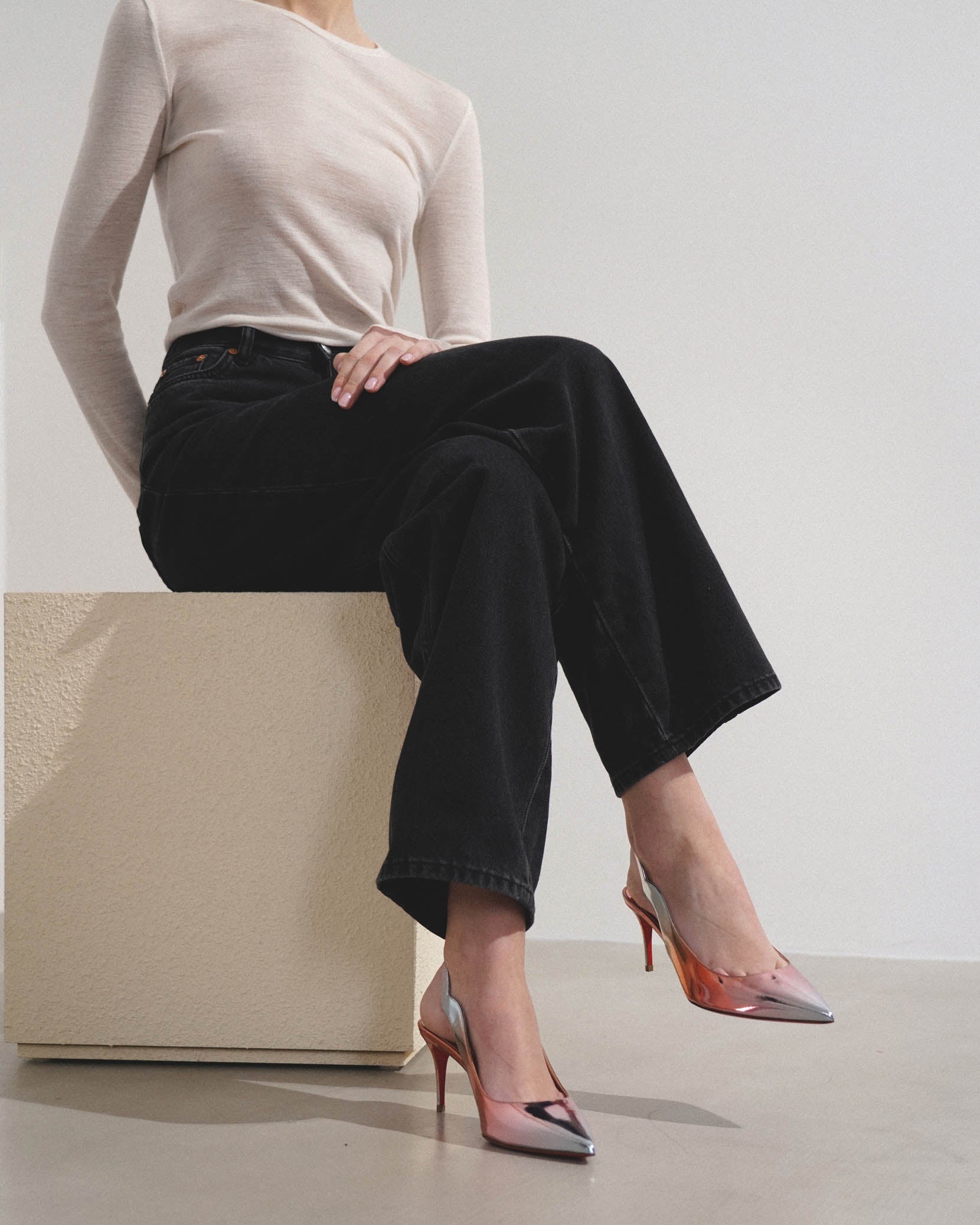 Hot Chick 70 metallic patent slingbacks