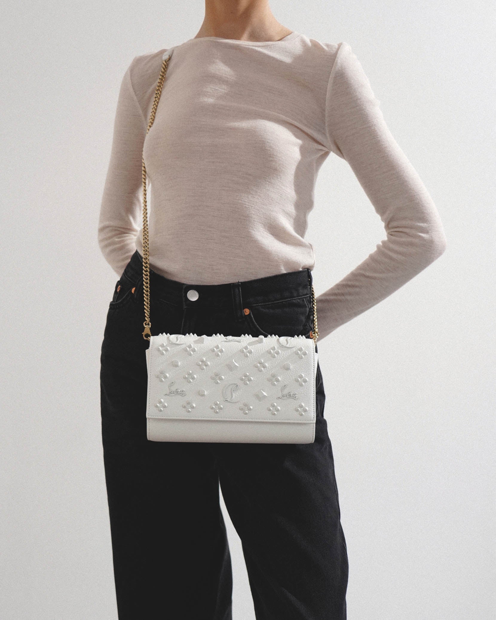 Paloma Loubinthesky white leather clutch