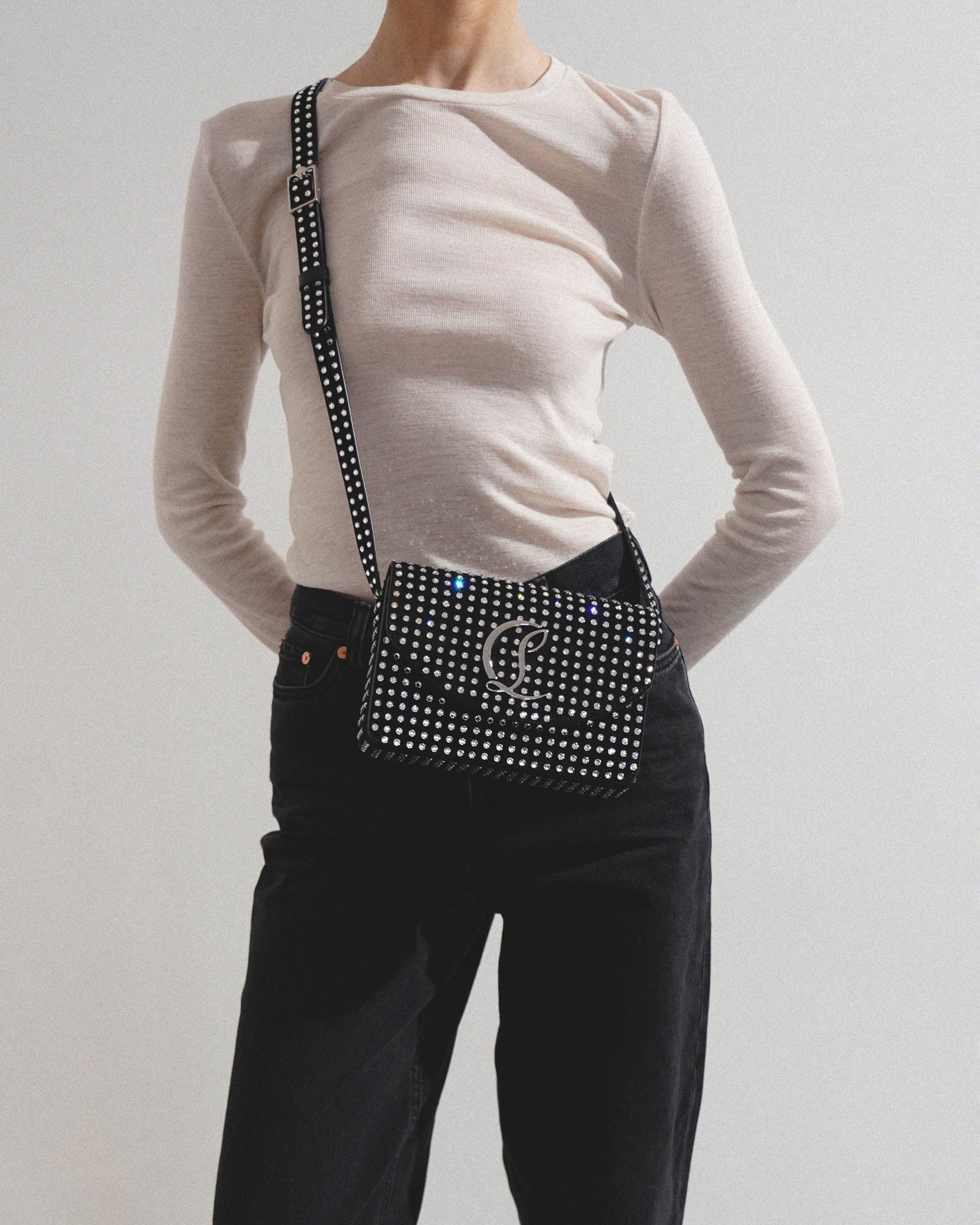 Loubi54 small black strass crossbody bag