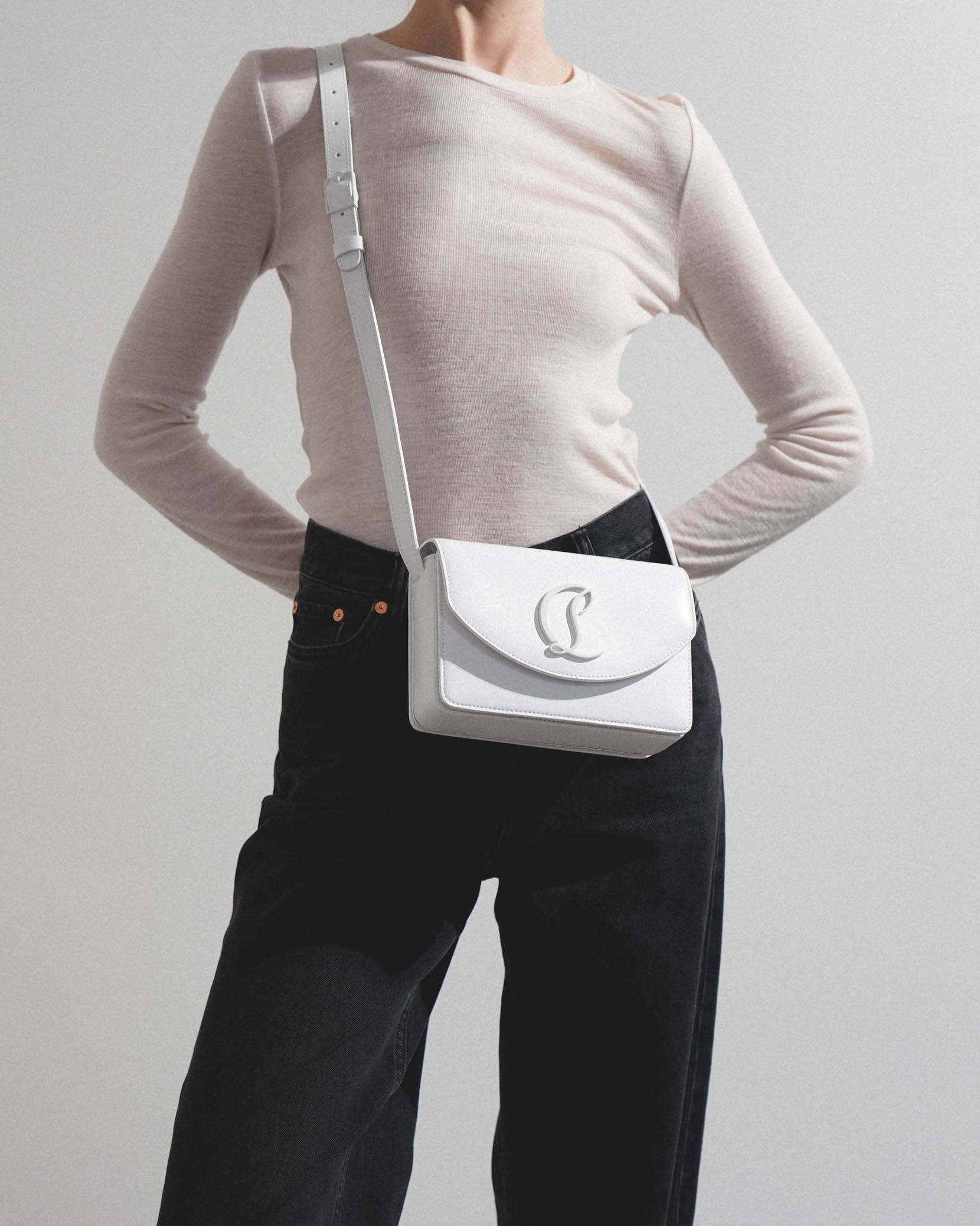 Loubi54 small white leather crossbody bag