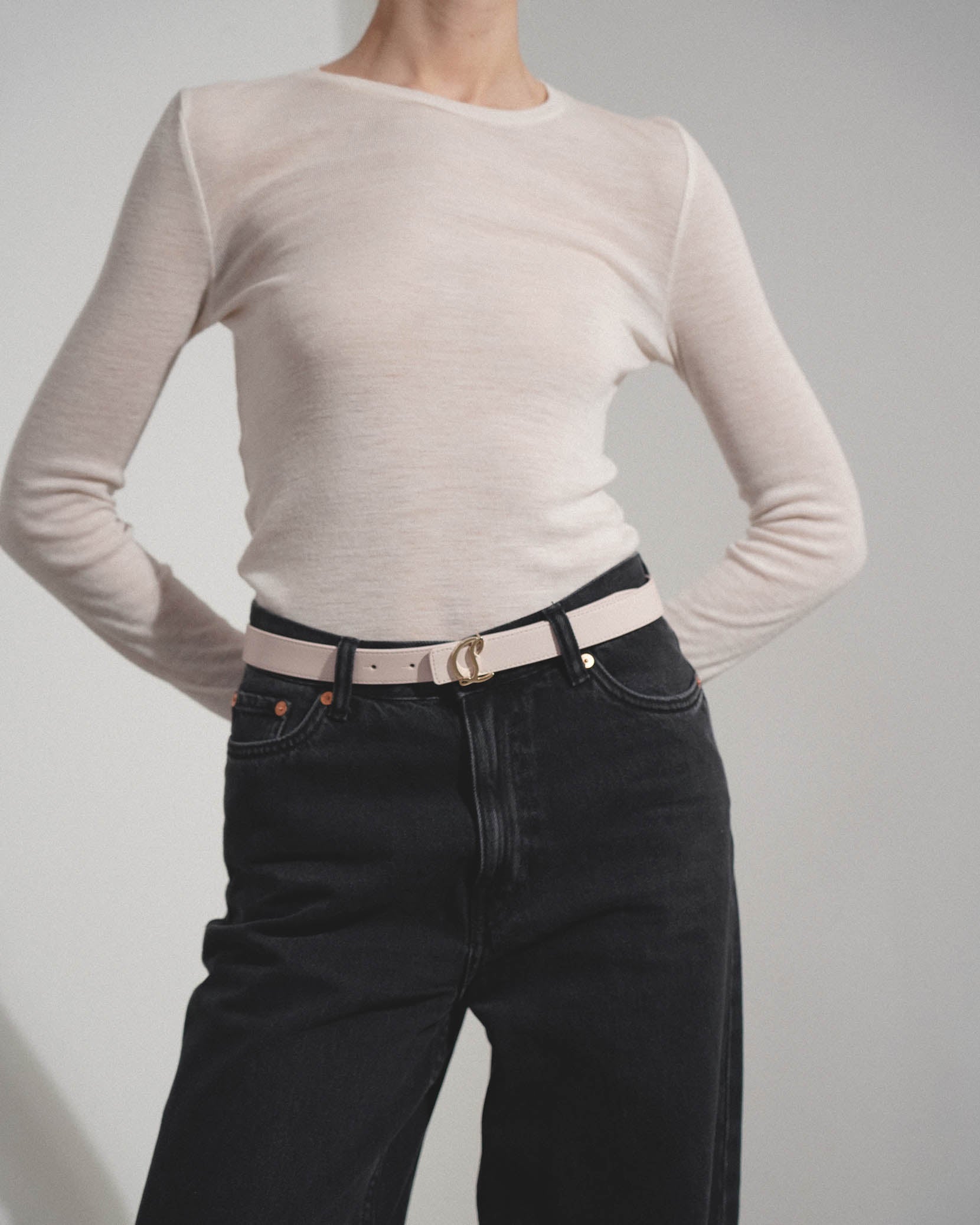 CL Logo 25mm beige leather belt