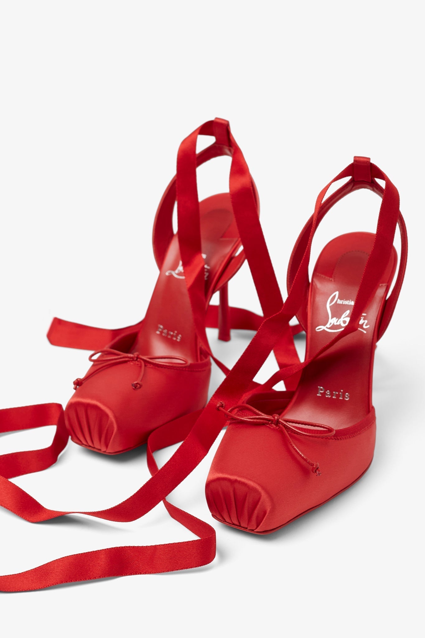 Cassia lace up 100 red satin pumps