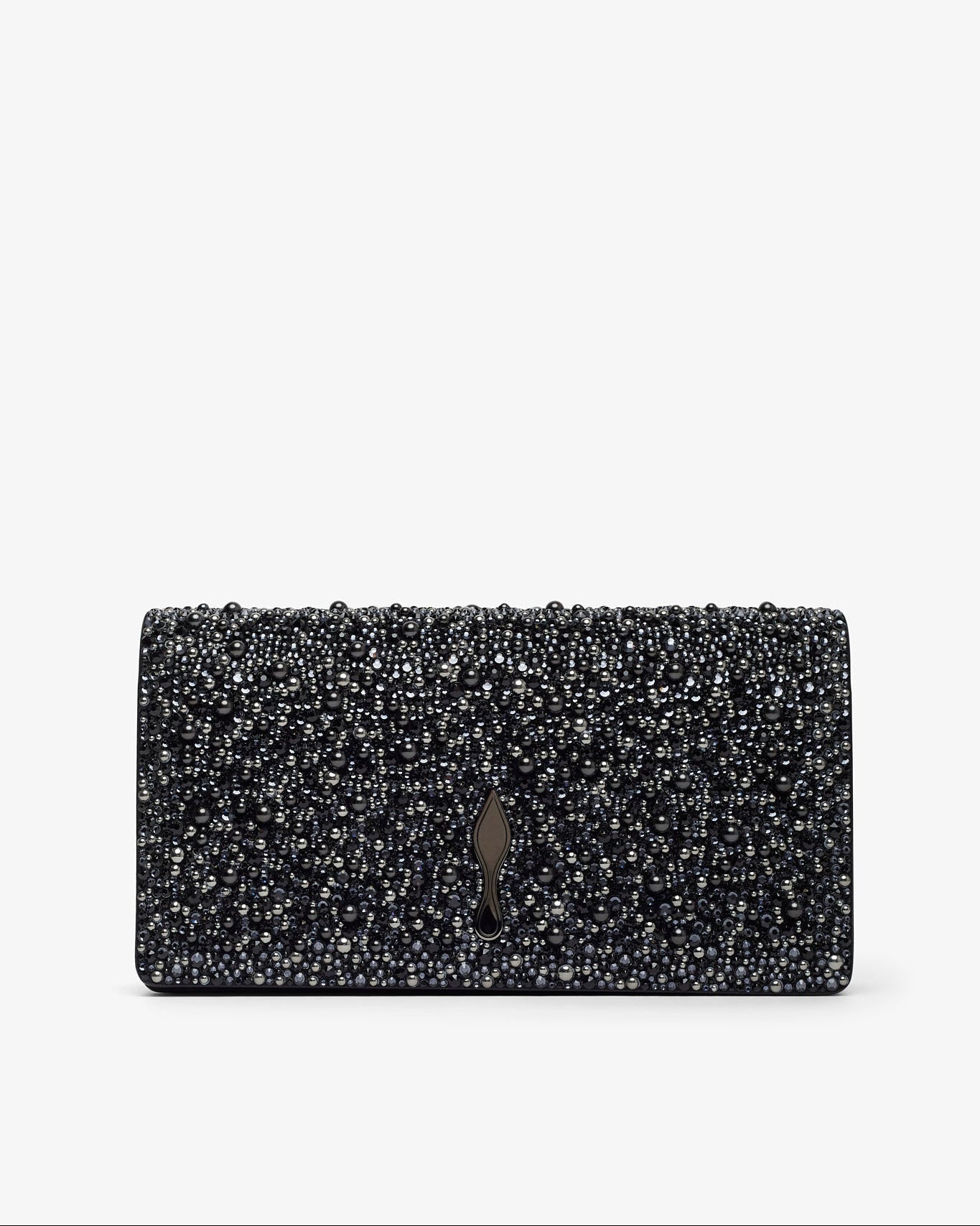 Black beaded clutch bag on a white background