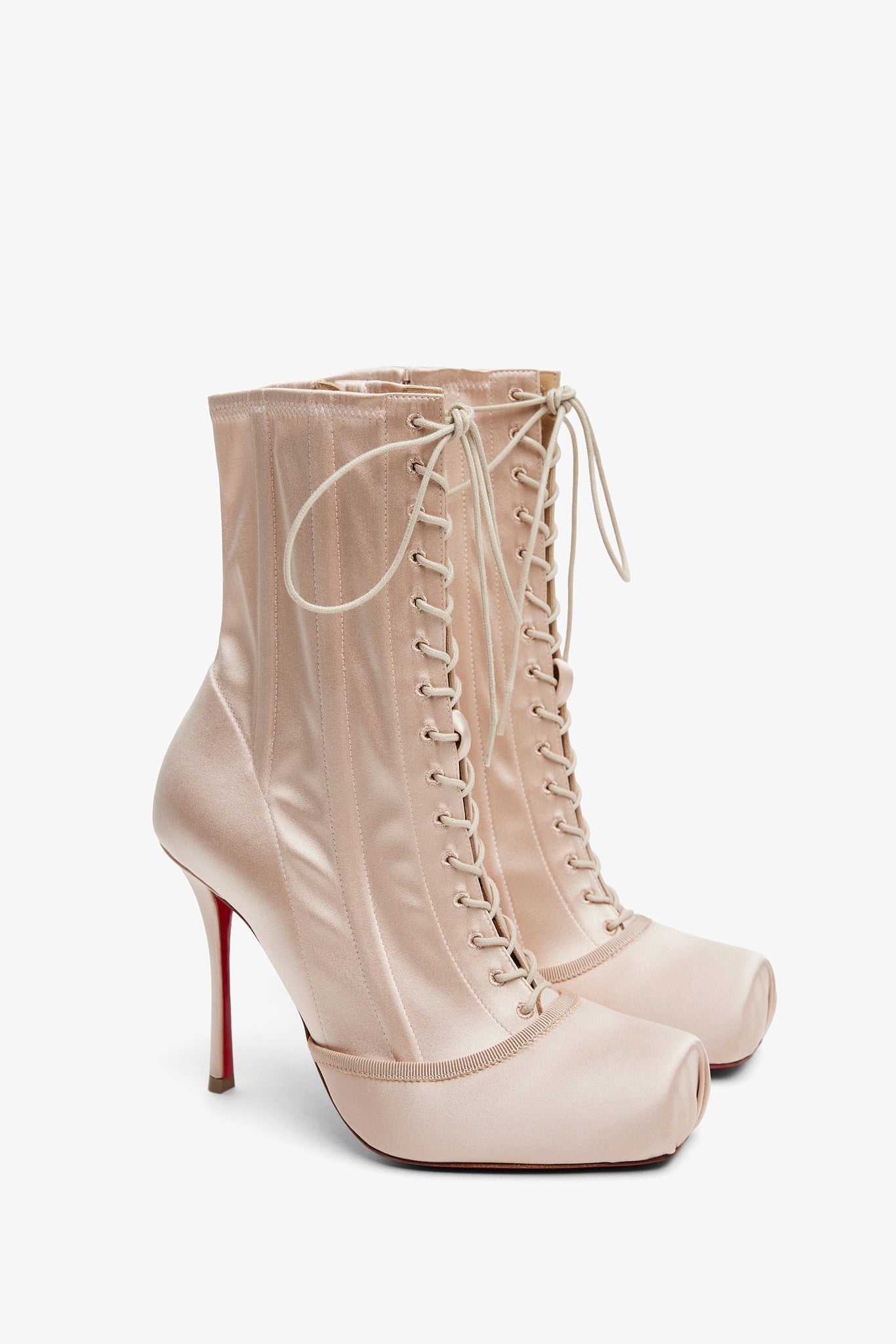 Pavlova 100 Lace Up Blush Satin Boots