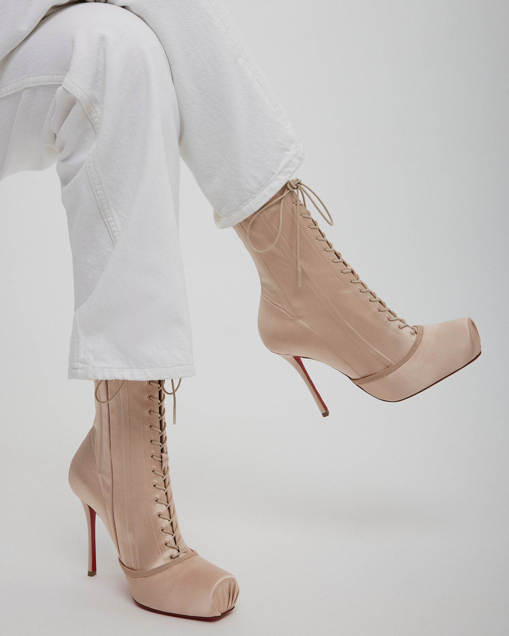 Pavlova 100 Lace Up Blush Satin Boots