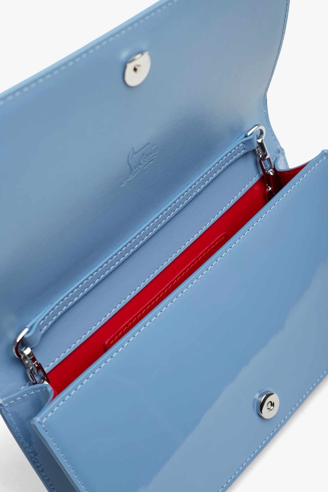 Bettina light blue patent clutch