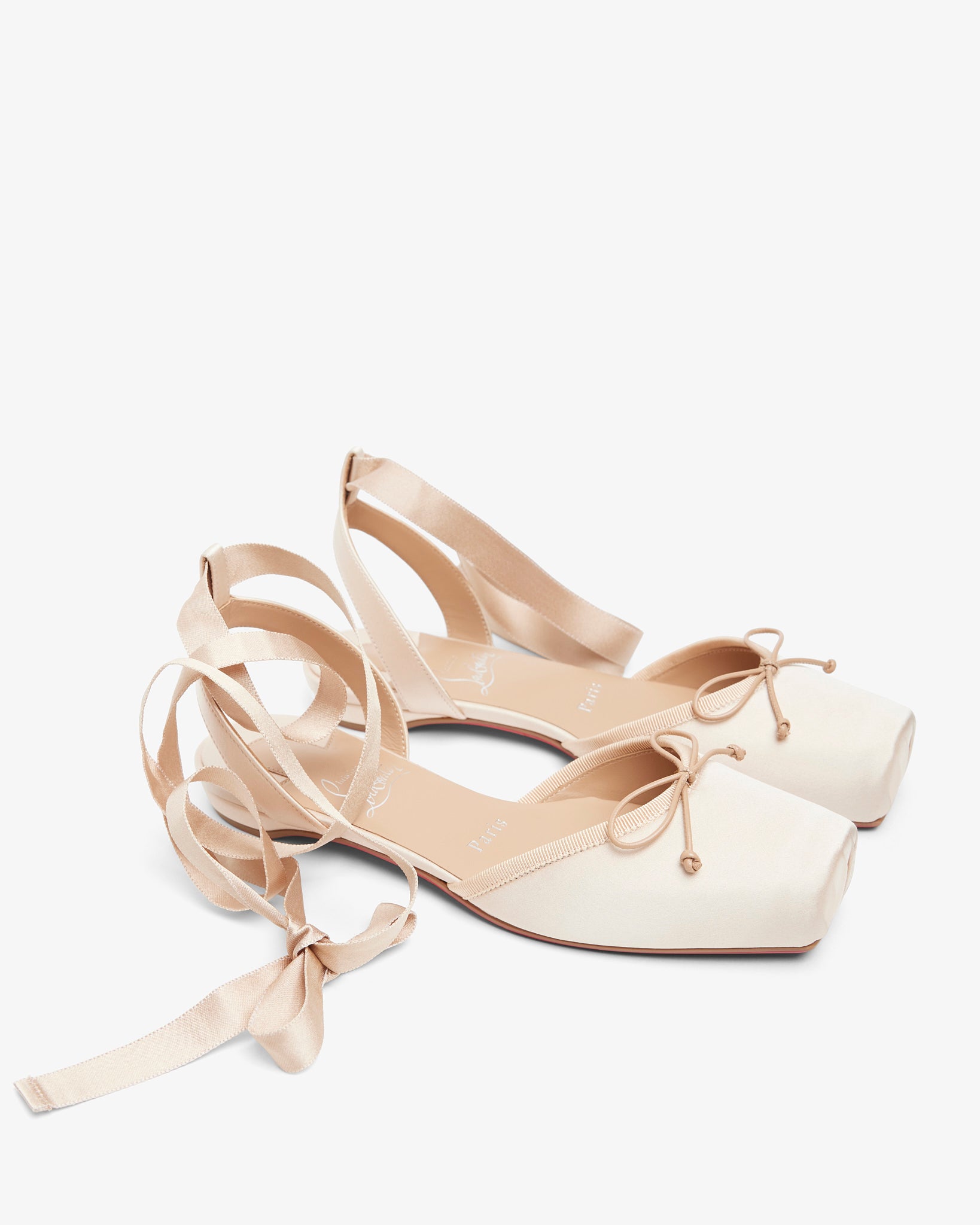 Cassia lace up blush satin flats