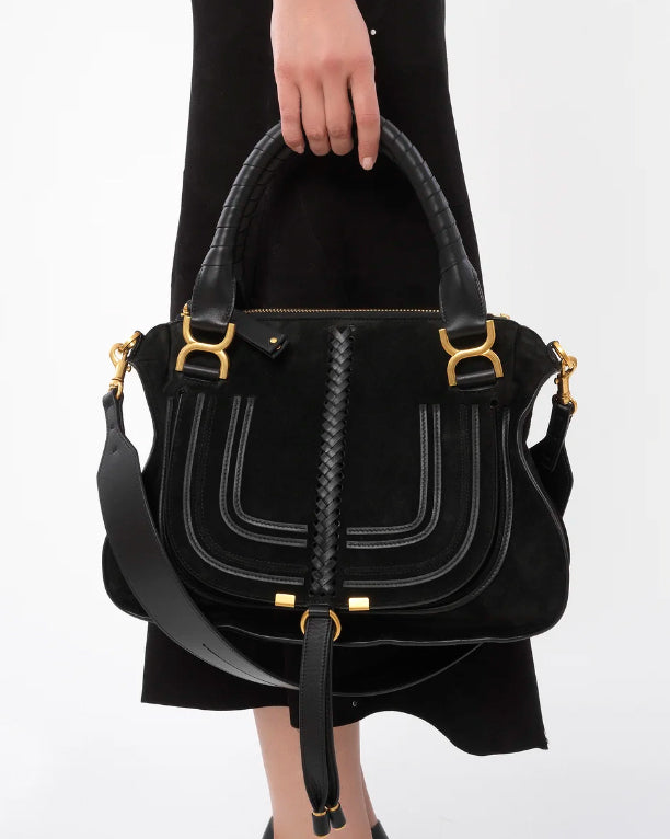 Marcie black suede shoulder bag
