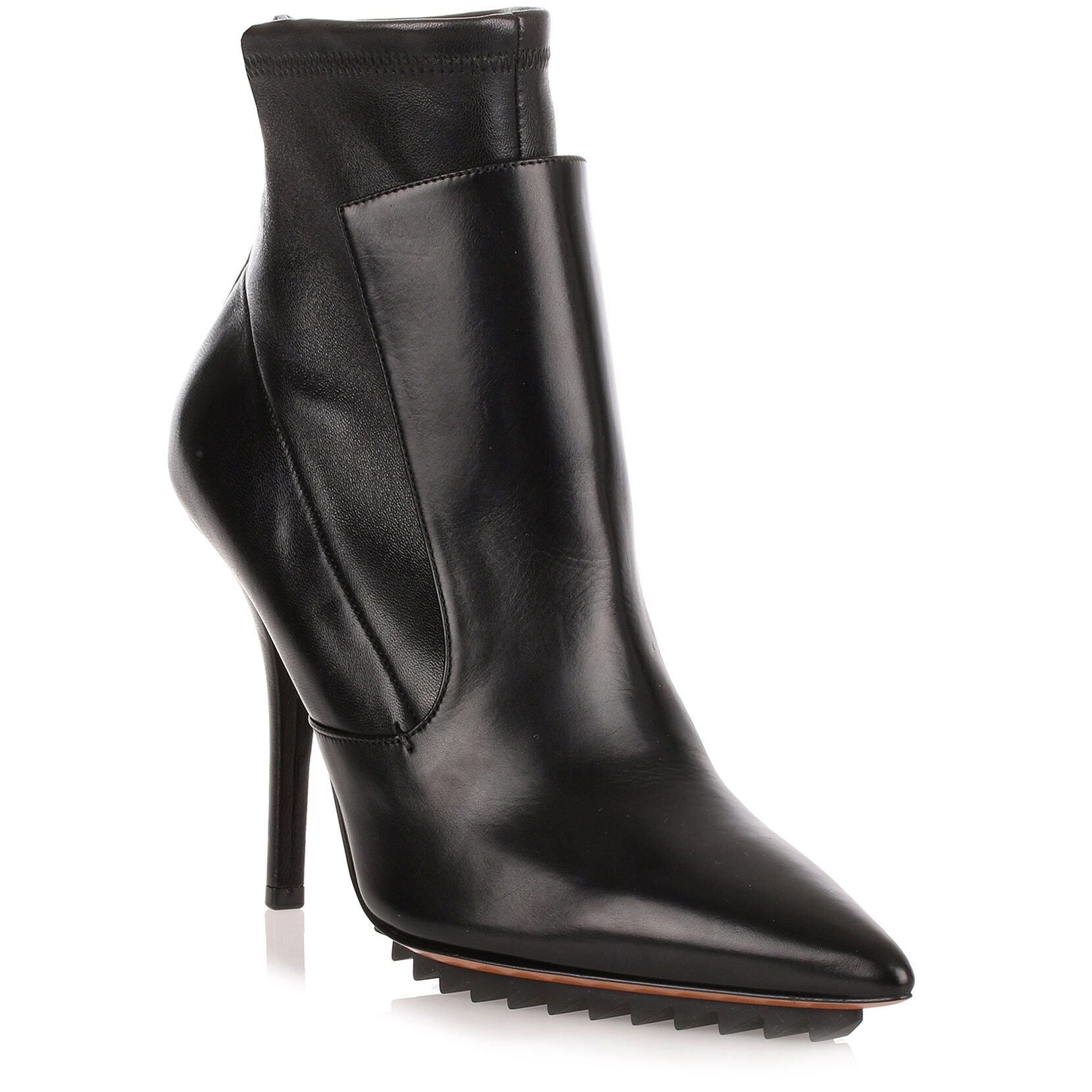 Black leather stretch ankle boot