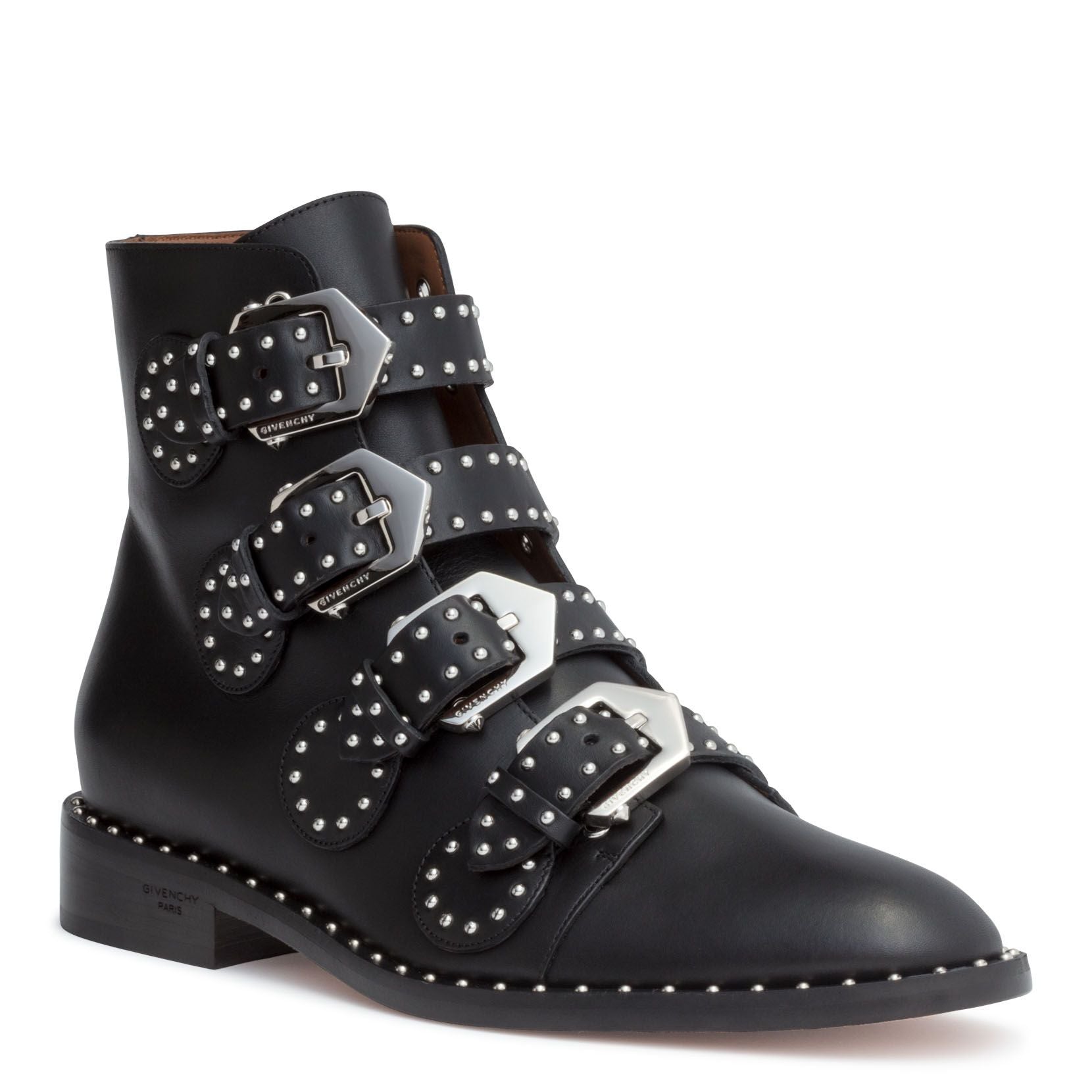 Elegant flat black leather boot