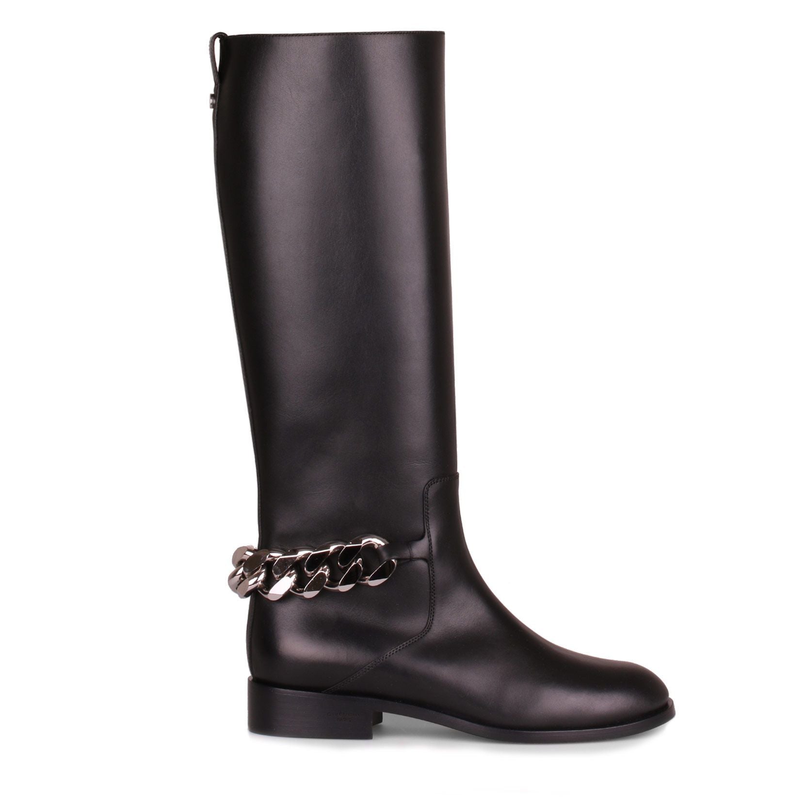 Black leather chain boot