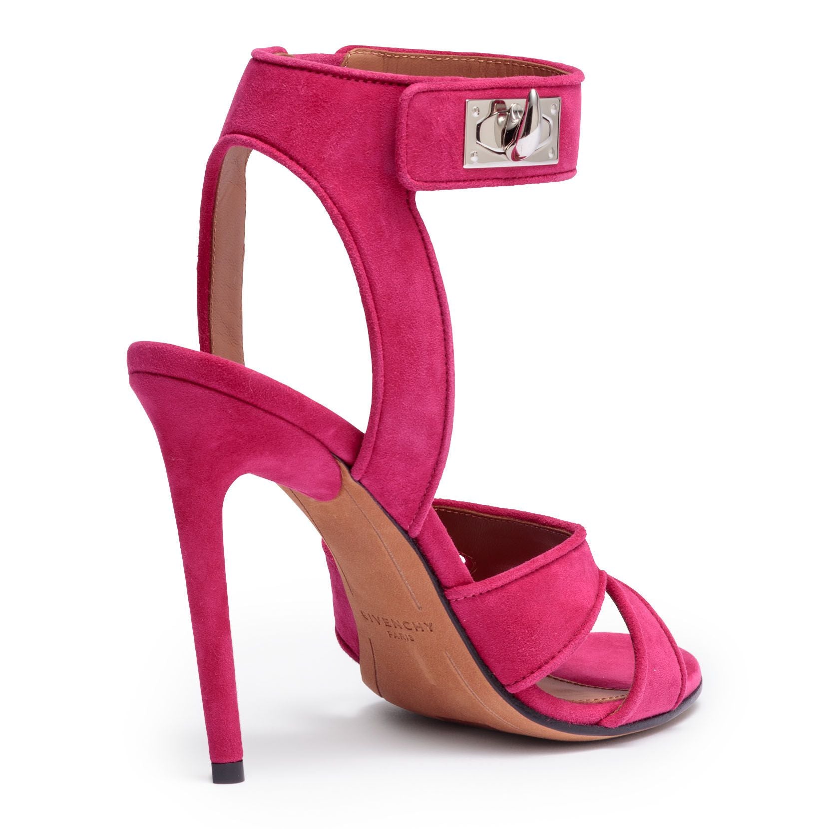 Fucshia suede sandals shark lock sandals