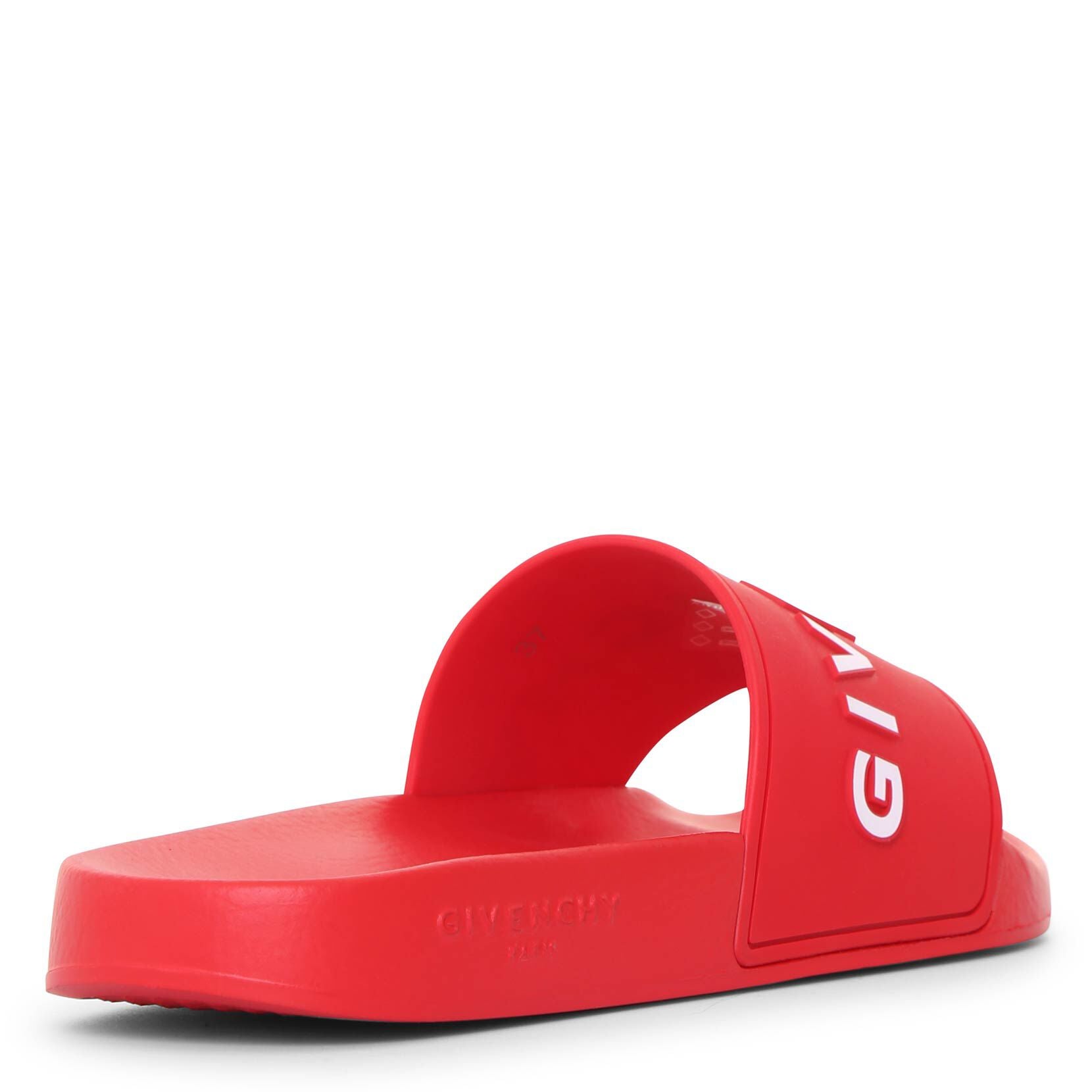 Red rubber slide sandals