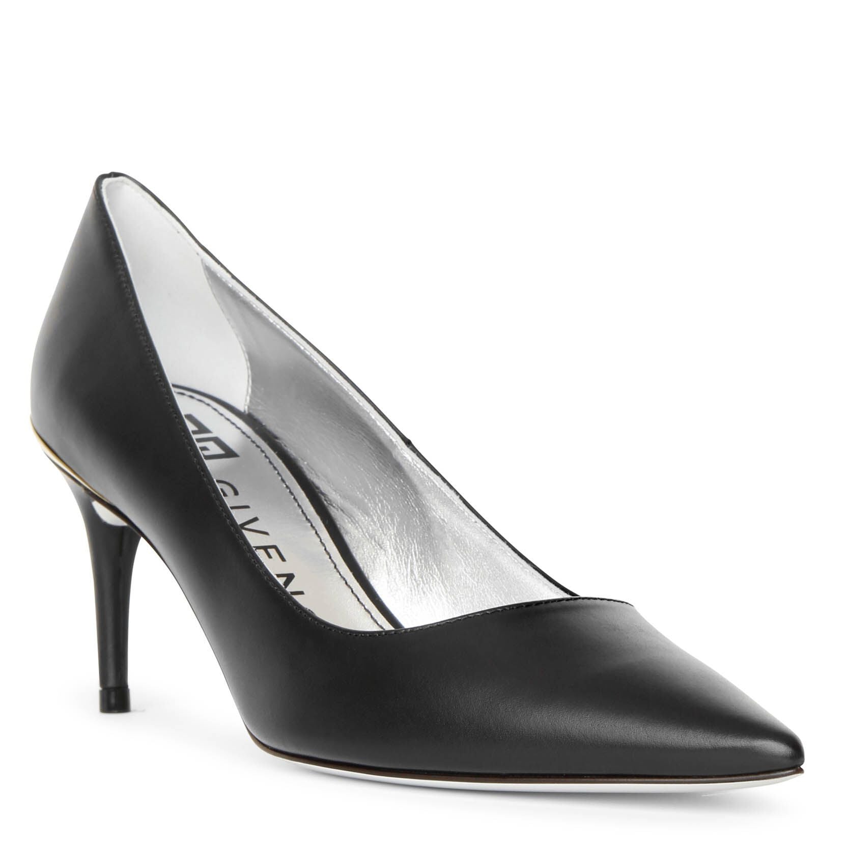 Black leather pumps