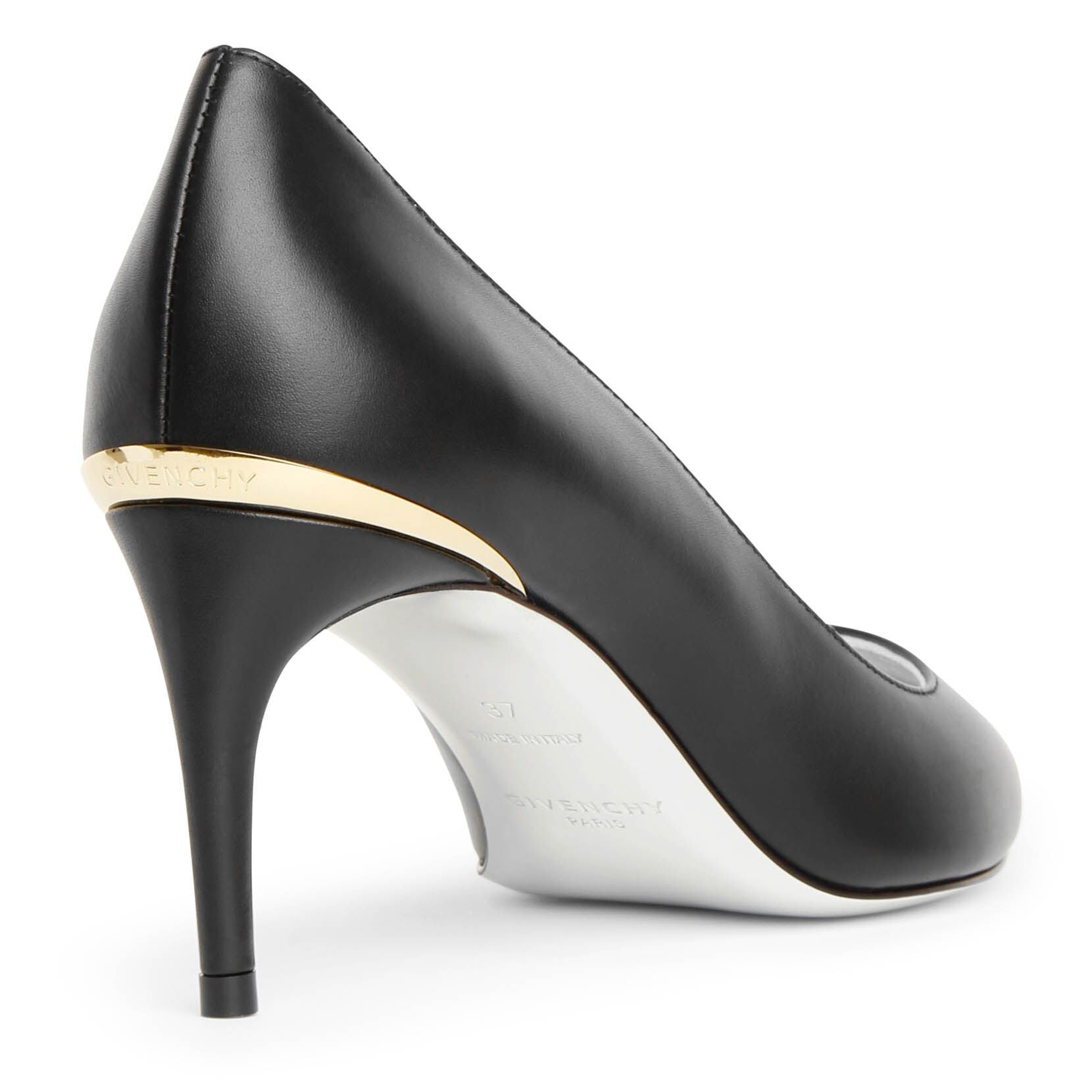 Black leather pumps