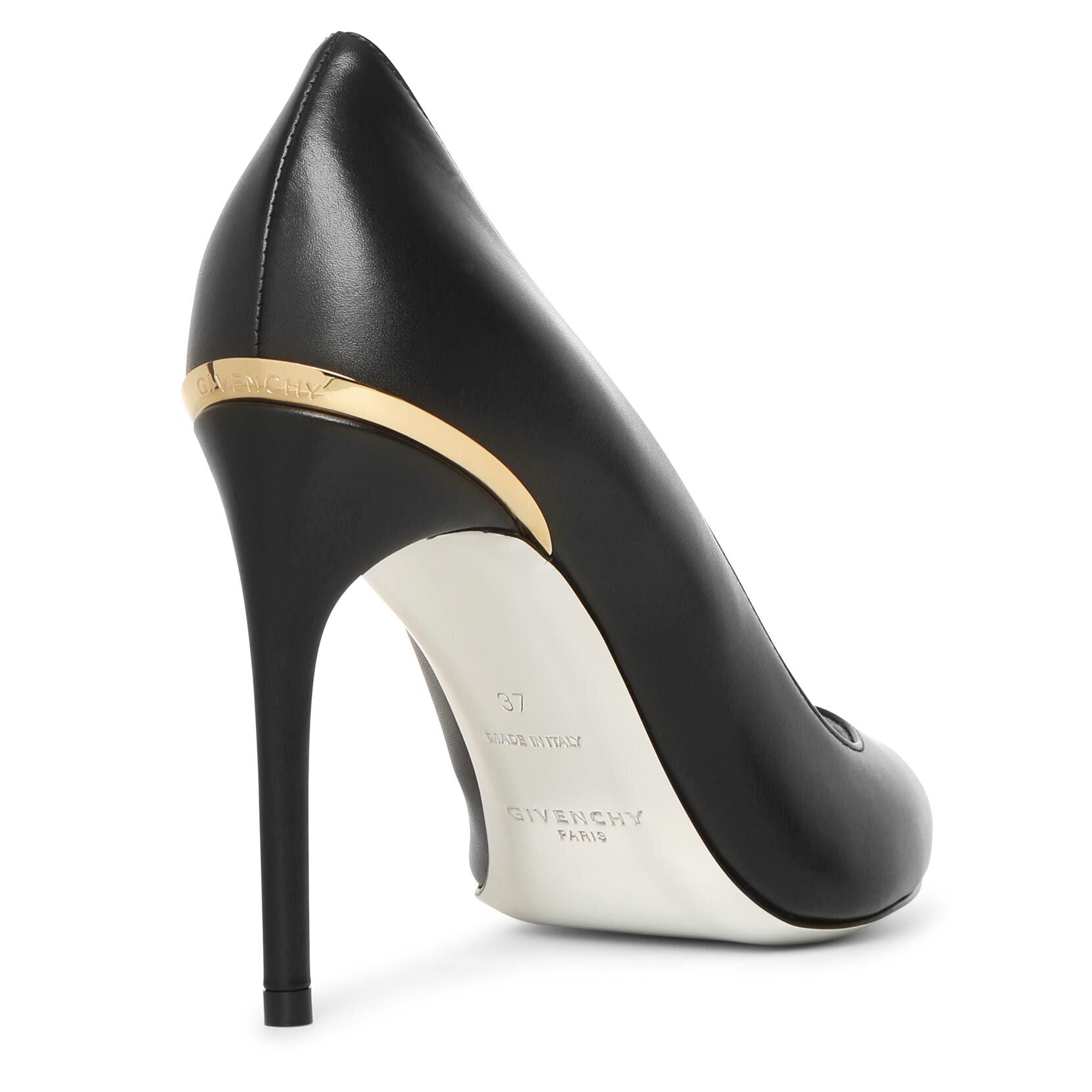 Black leather pumps