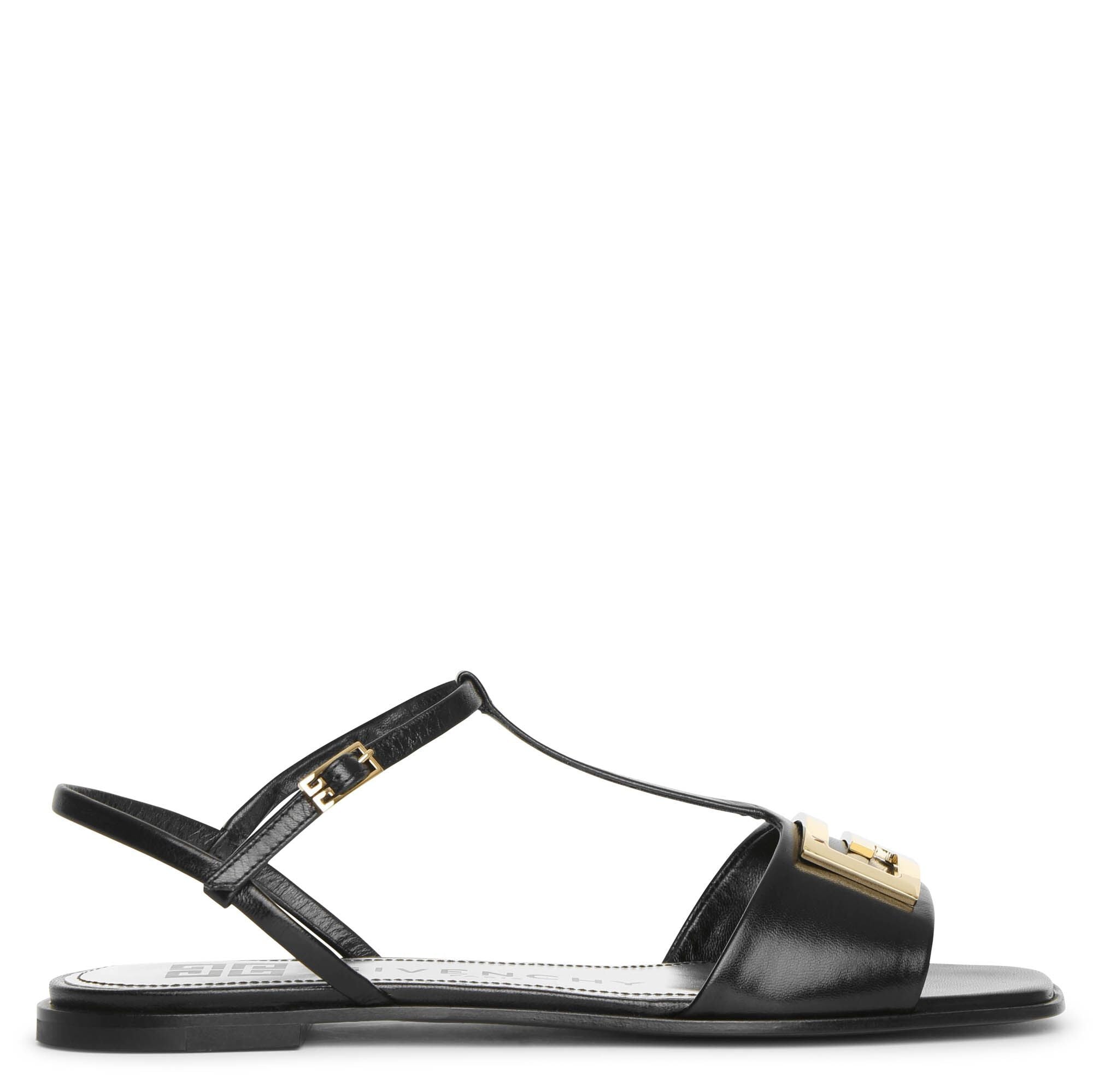 4G black T-bar sandals