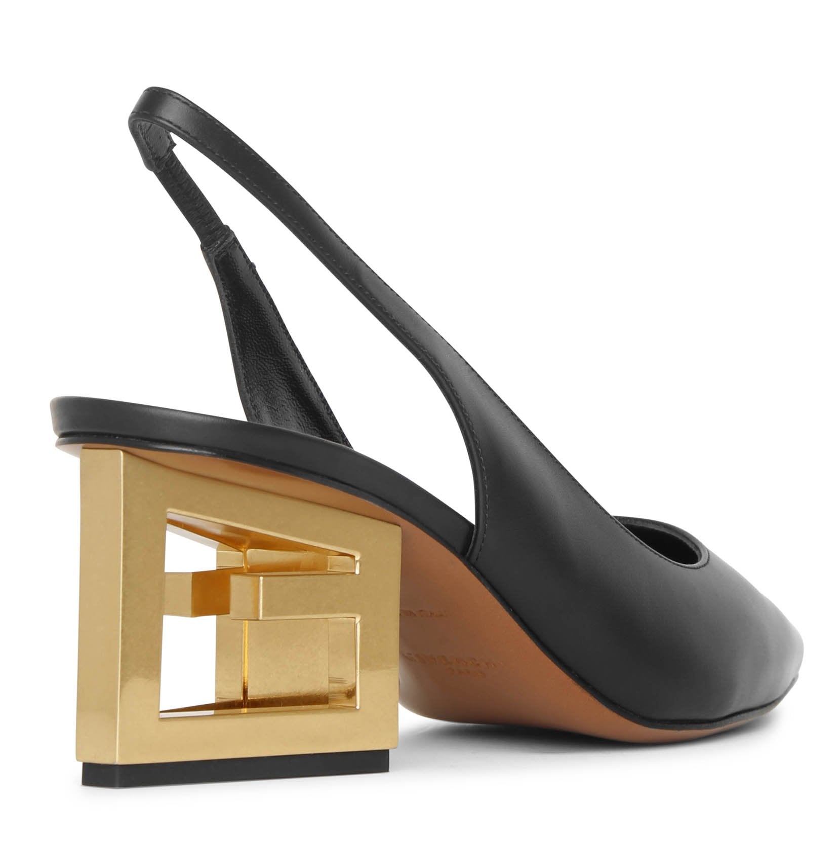 Triangle black leather slingback pumps