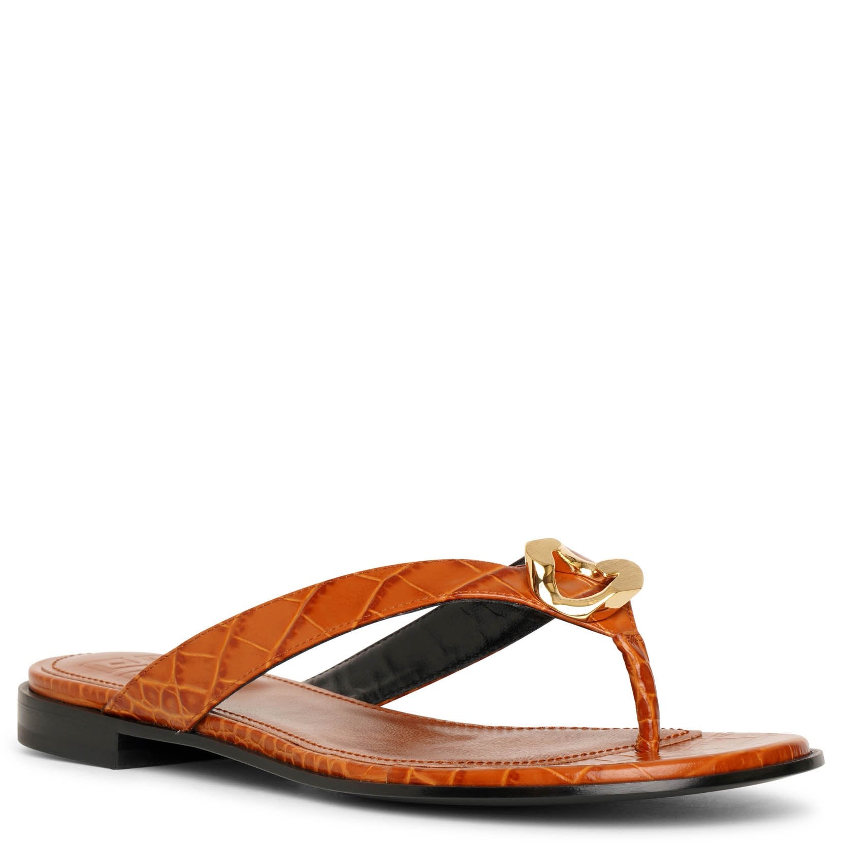 G Chain buckle embossed leather sandals