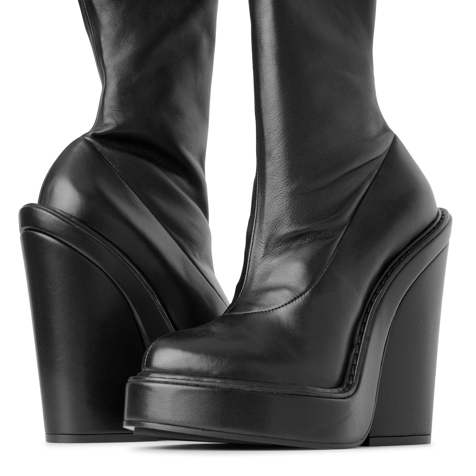 Stretch leather ankle boots