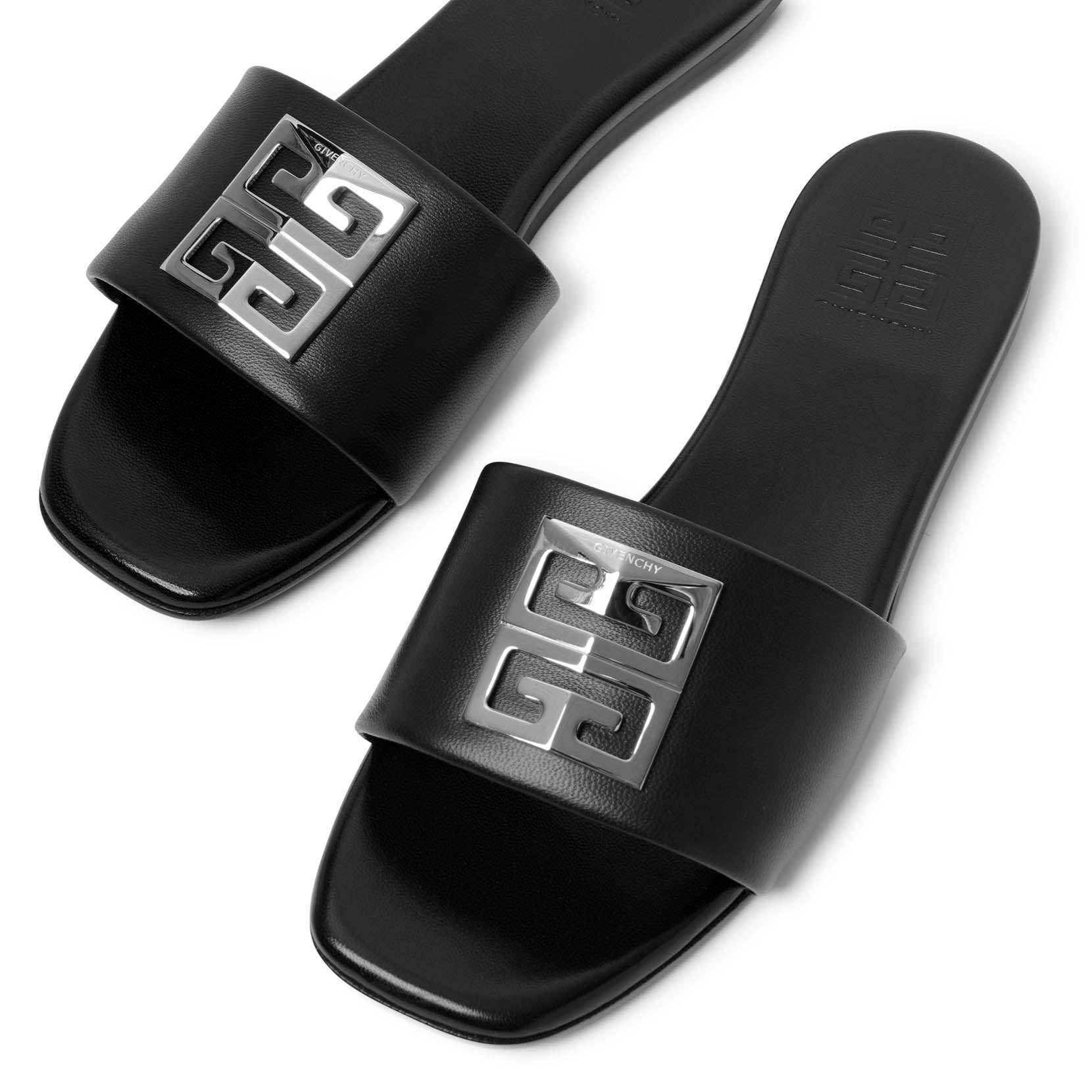 4G black and silver flat sandals