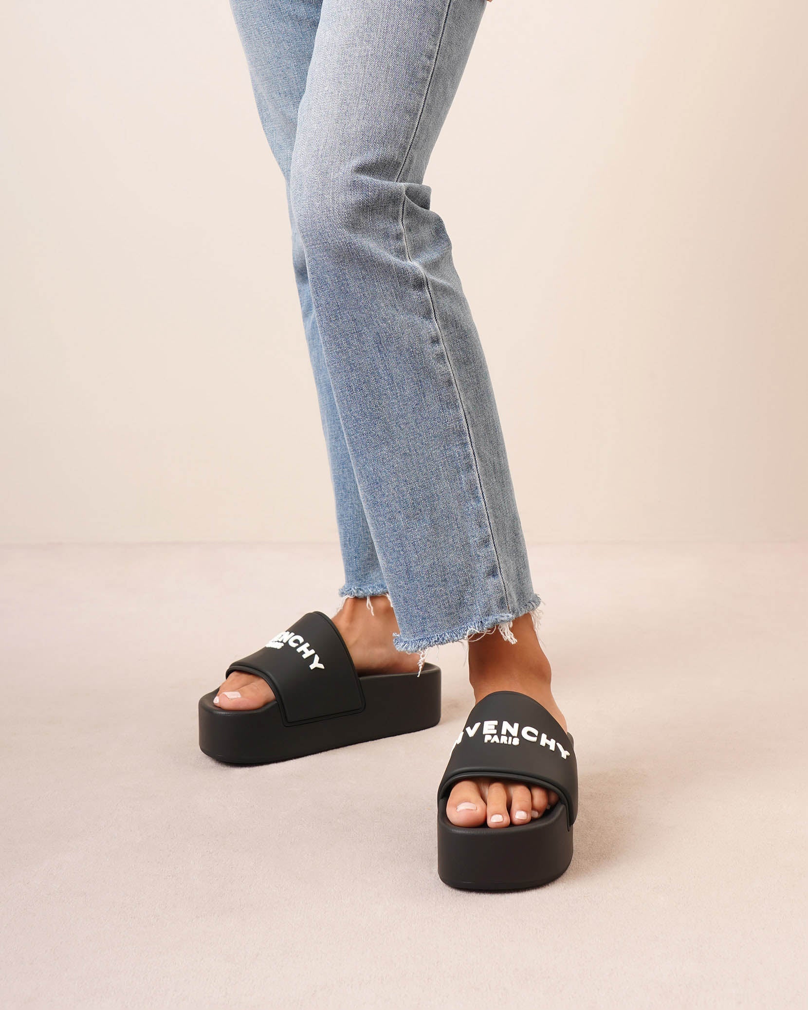 Givenchy Paris black platform slides