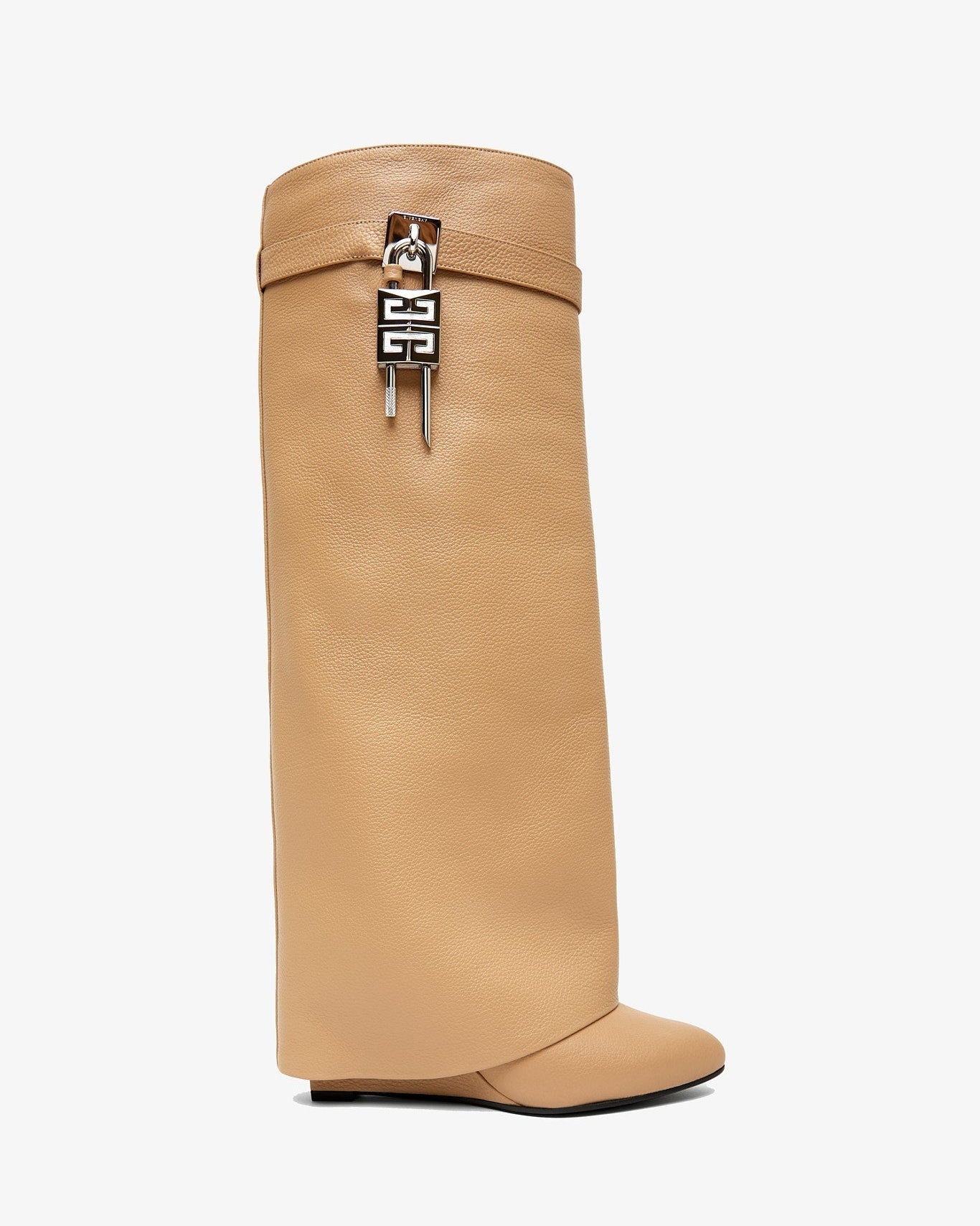 Shark lock beige leather boots