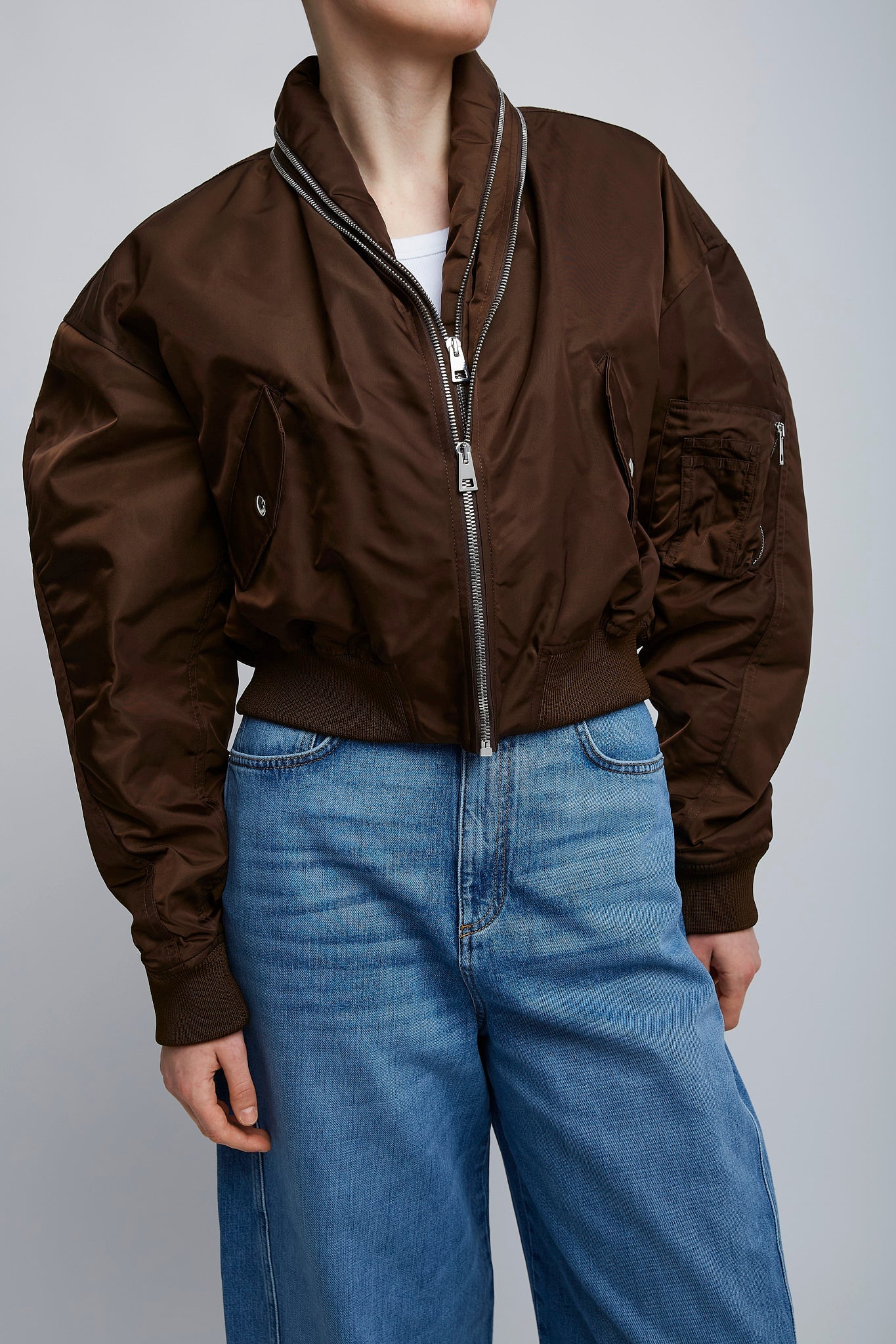 Brown zipped bomber jacket