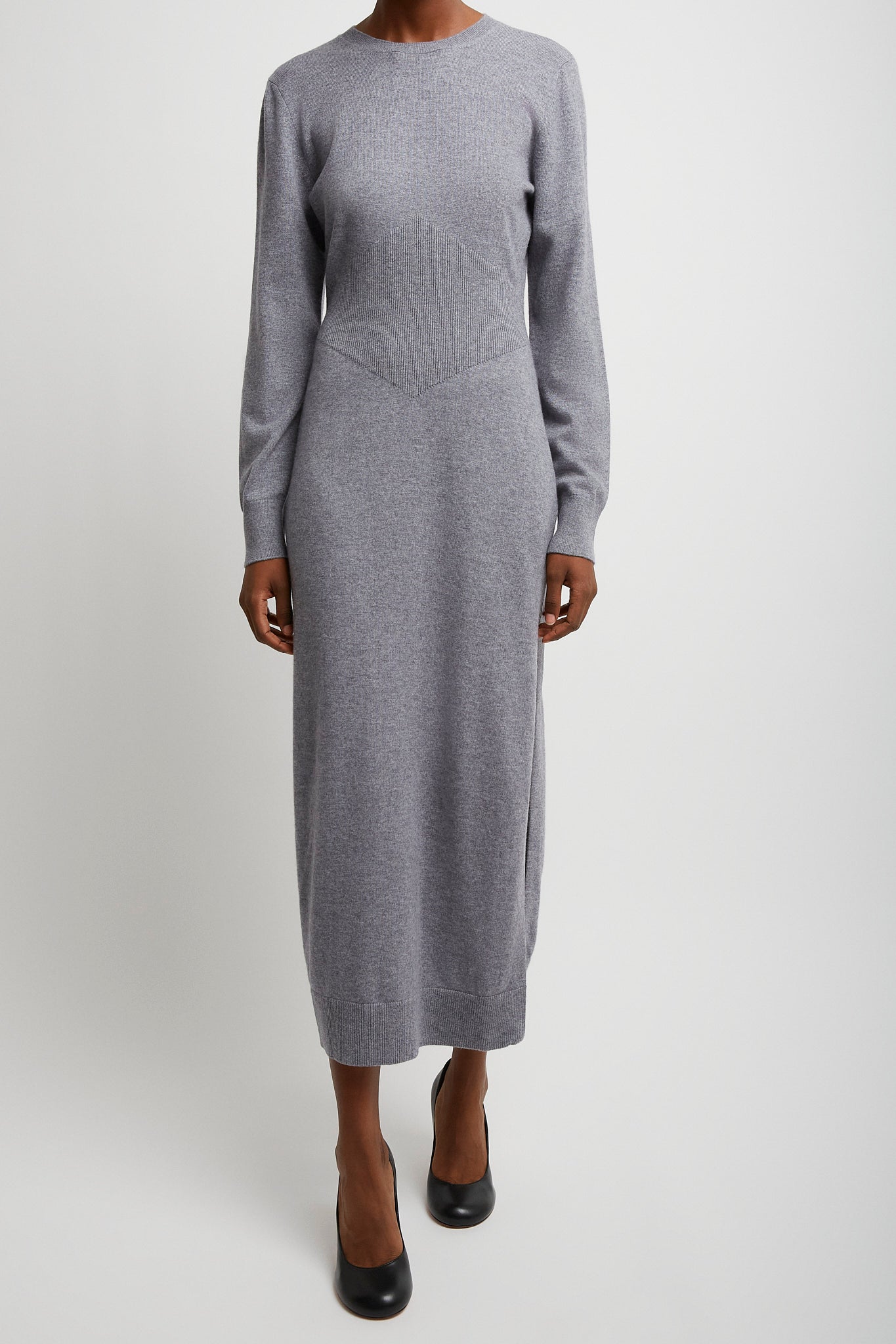 Long sleeves grey cashmere dress